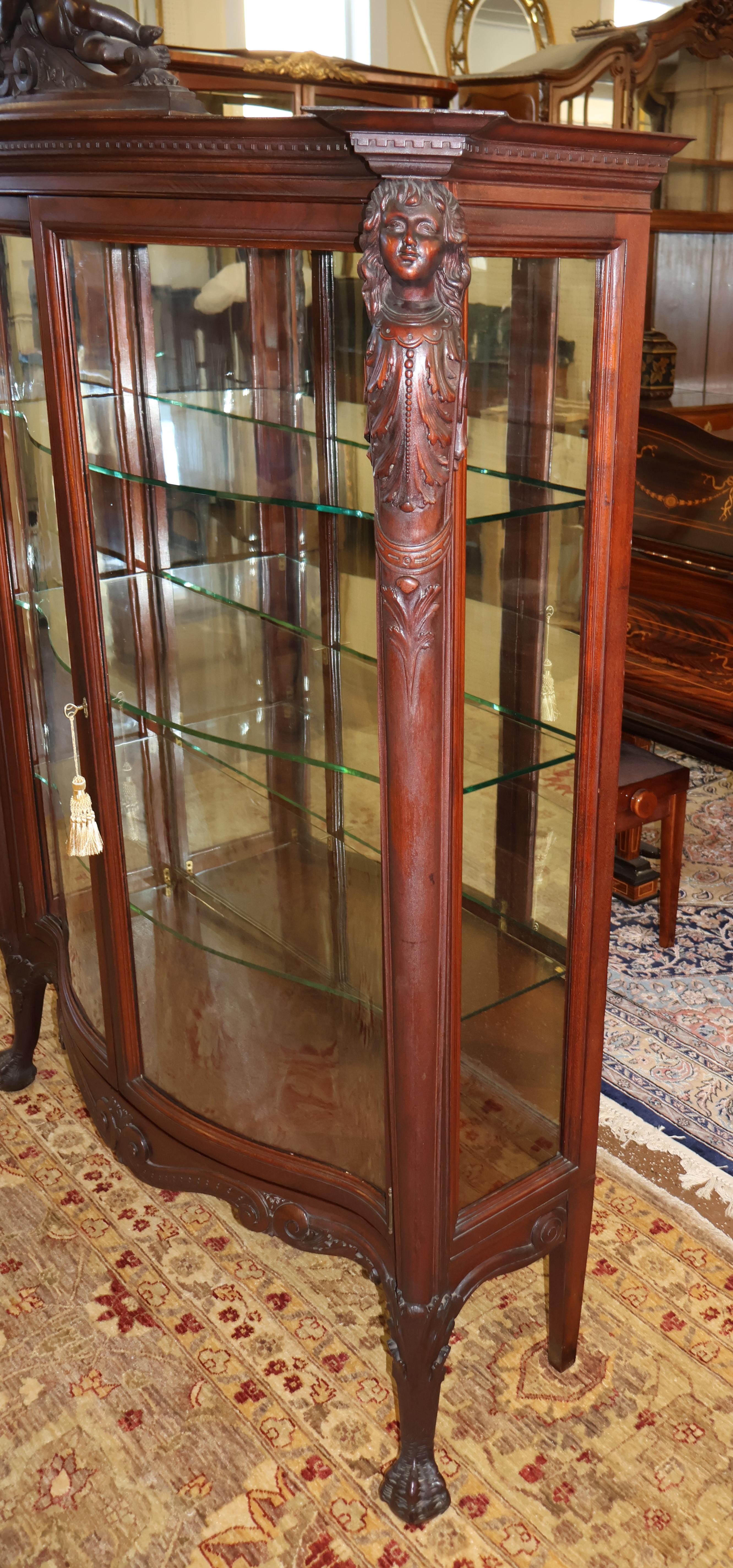 19th Century Mahogany Renaissance Revival China Curio Cabinet Attr To RJ Horner For Sale 3