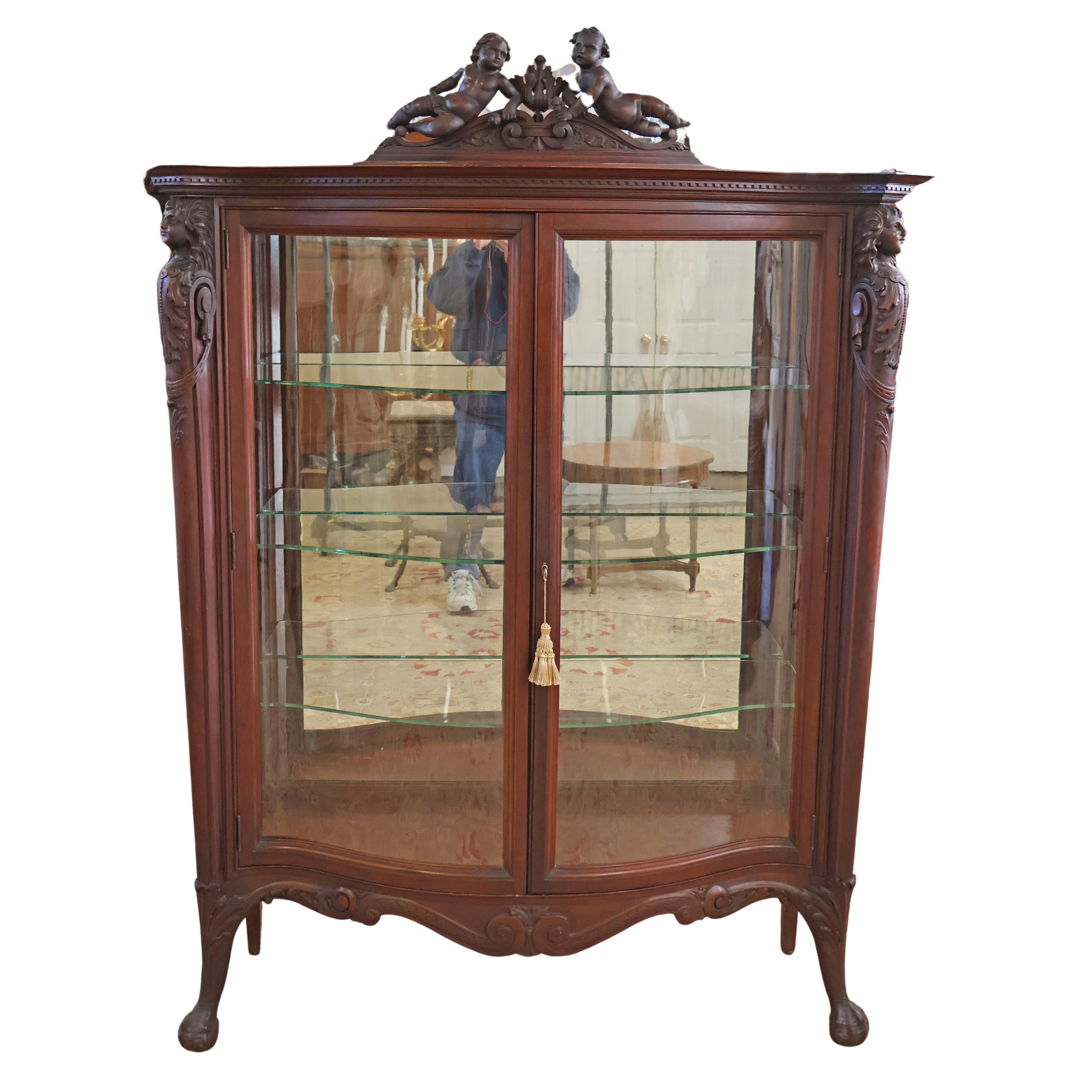 19th Century Mahogany Renaissance Revival China Curio Cabinet Attr To RJ Horner