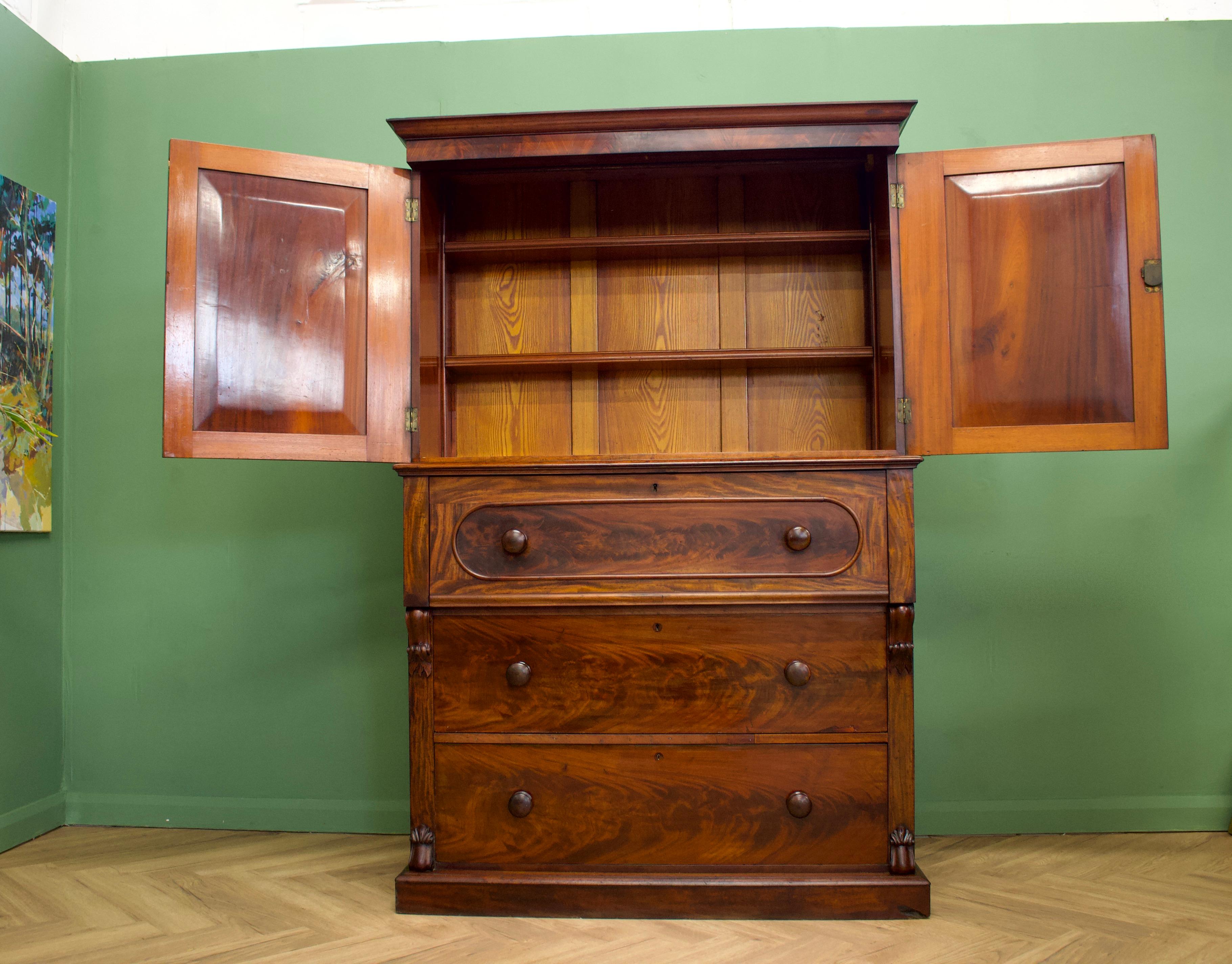 British 19th Century Mahogany Secretaire Bookcase