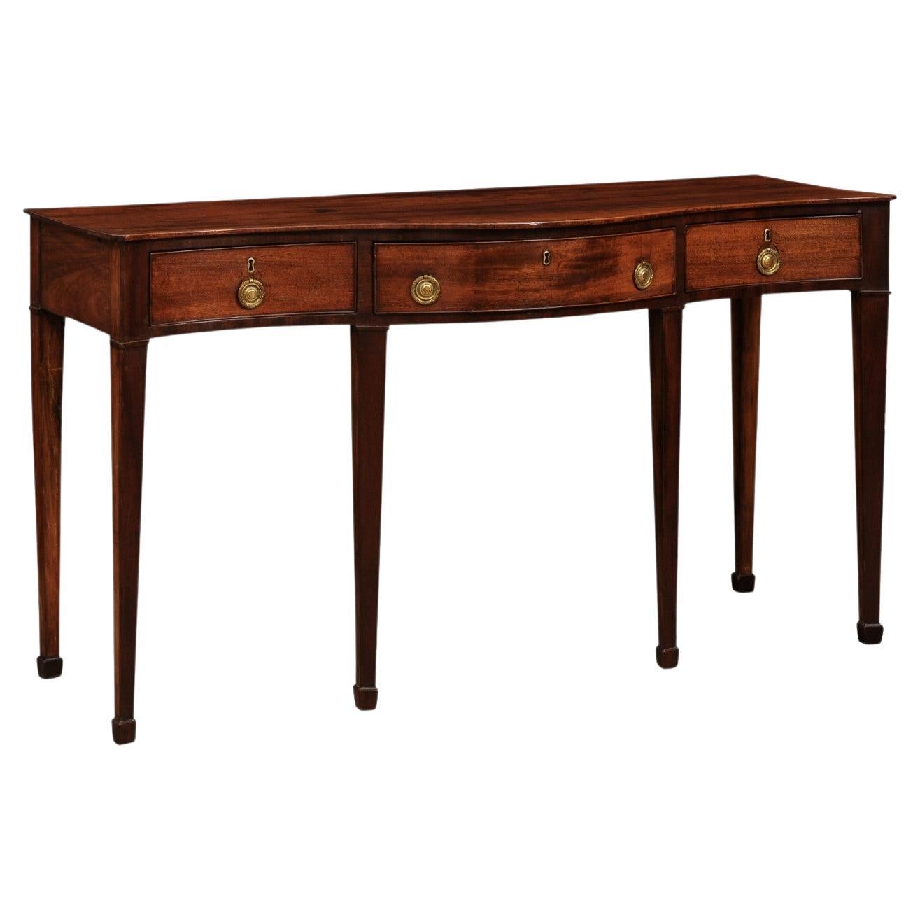 19th Century Mahogany Serving Serpentine Table with 3 Drawers
