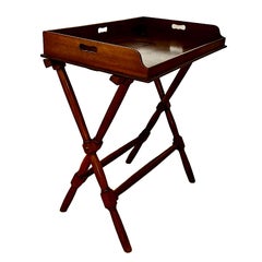 19th Century Mahogany Serving Tray on Folding Stand