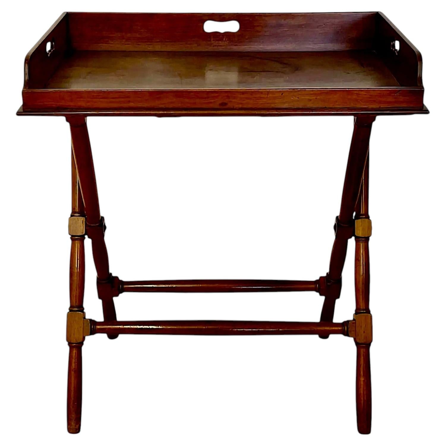 19th Century Mahogany Serving Tray on Folding Stand