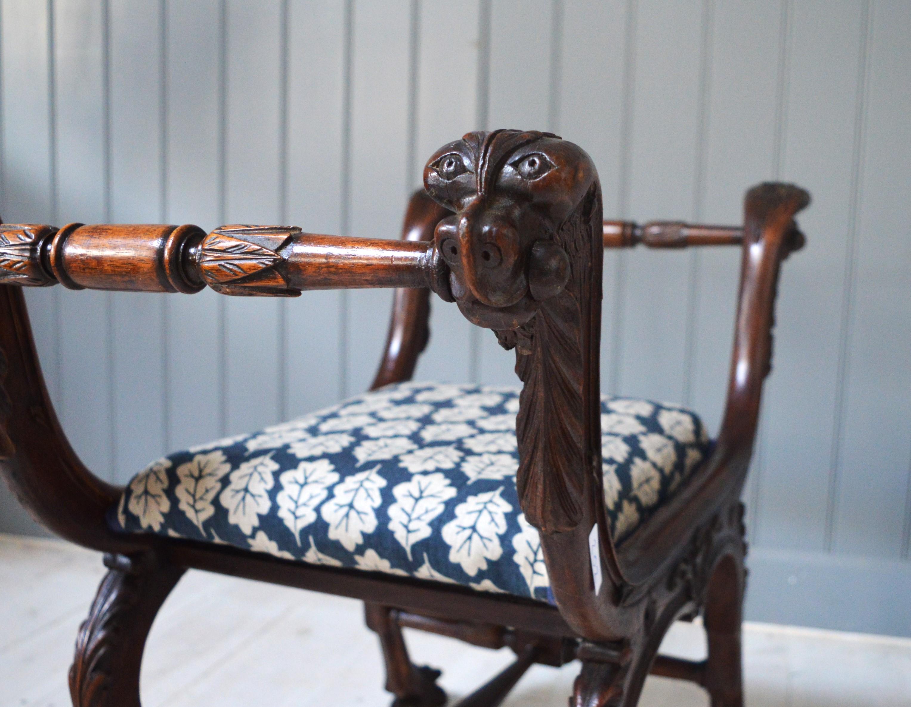Carved 19th Century Mahogany Stool in the Italian Renaissance Style For Sale
