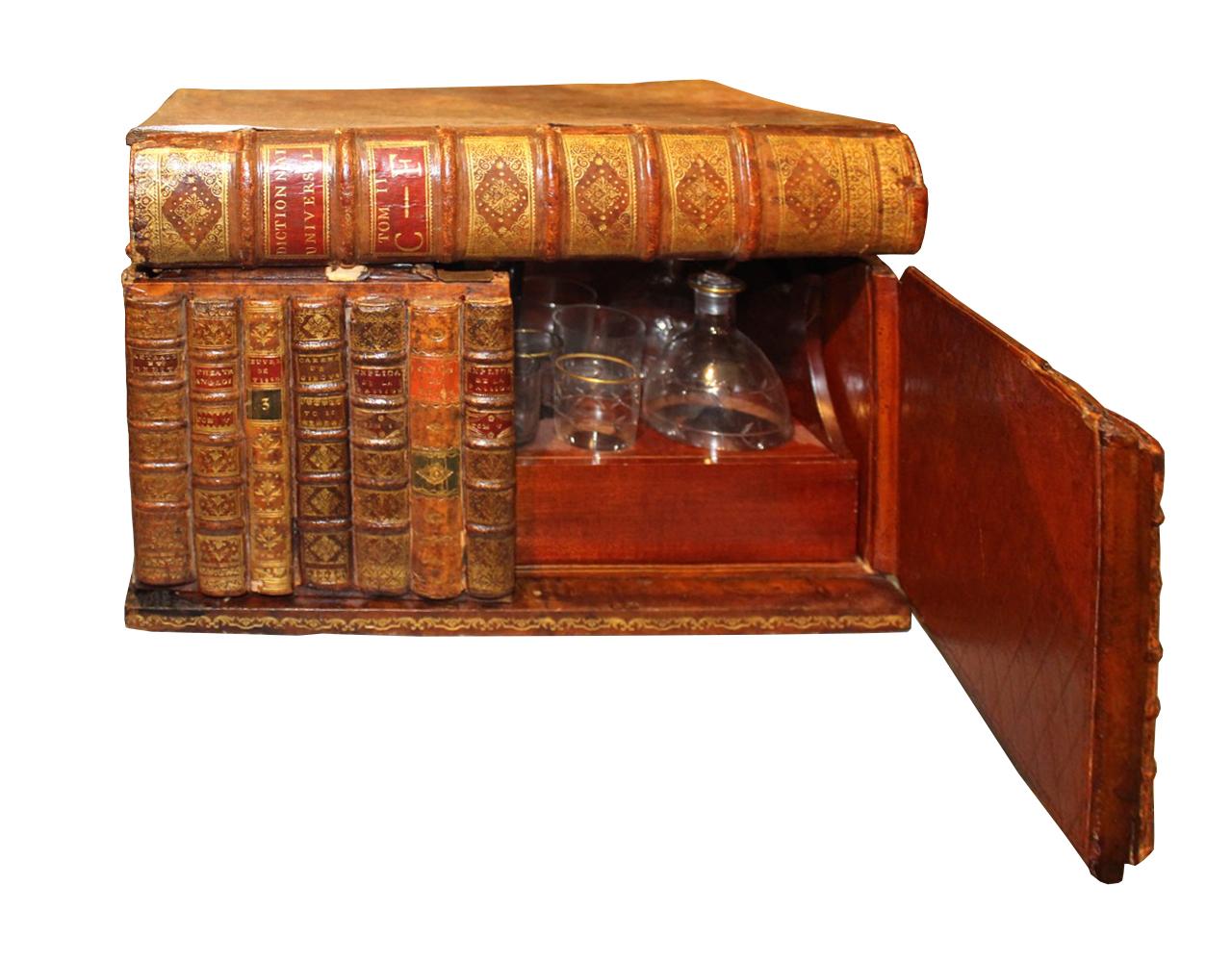 Late 19th Century 19th Century Mahogany Tantalus in the Form of Leather Bound Books