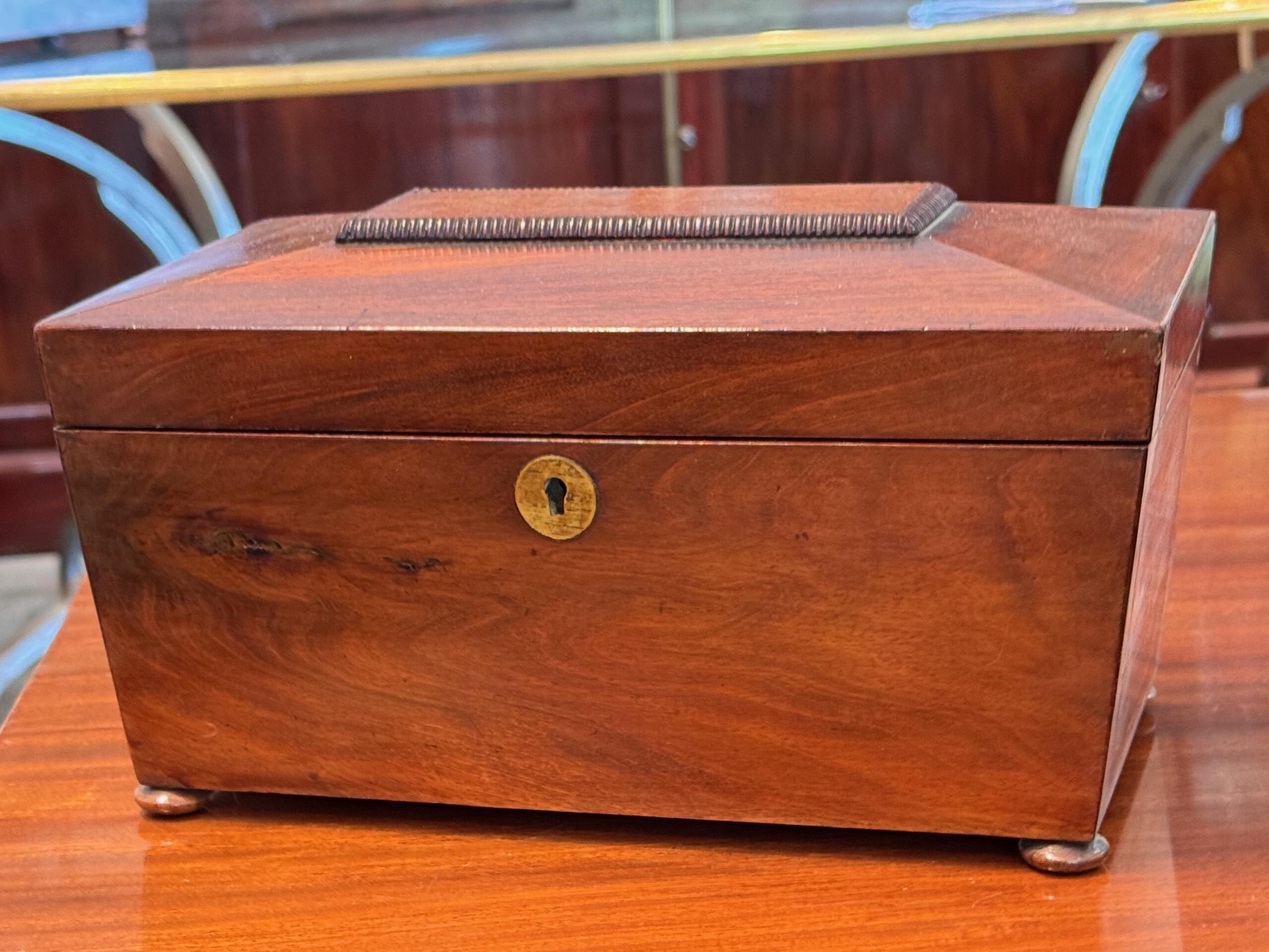 XIX secolo 19th Century Mahogany Tea Caddy With Divided Interior in vendita