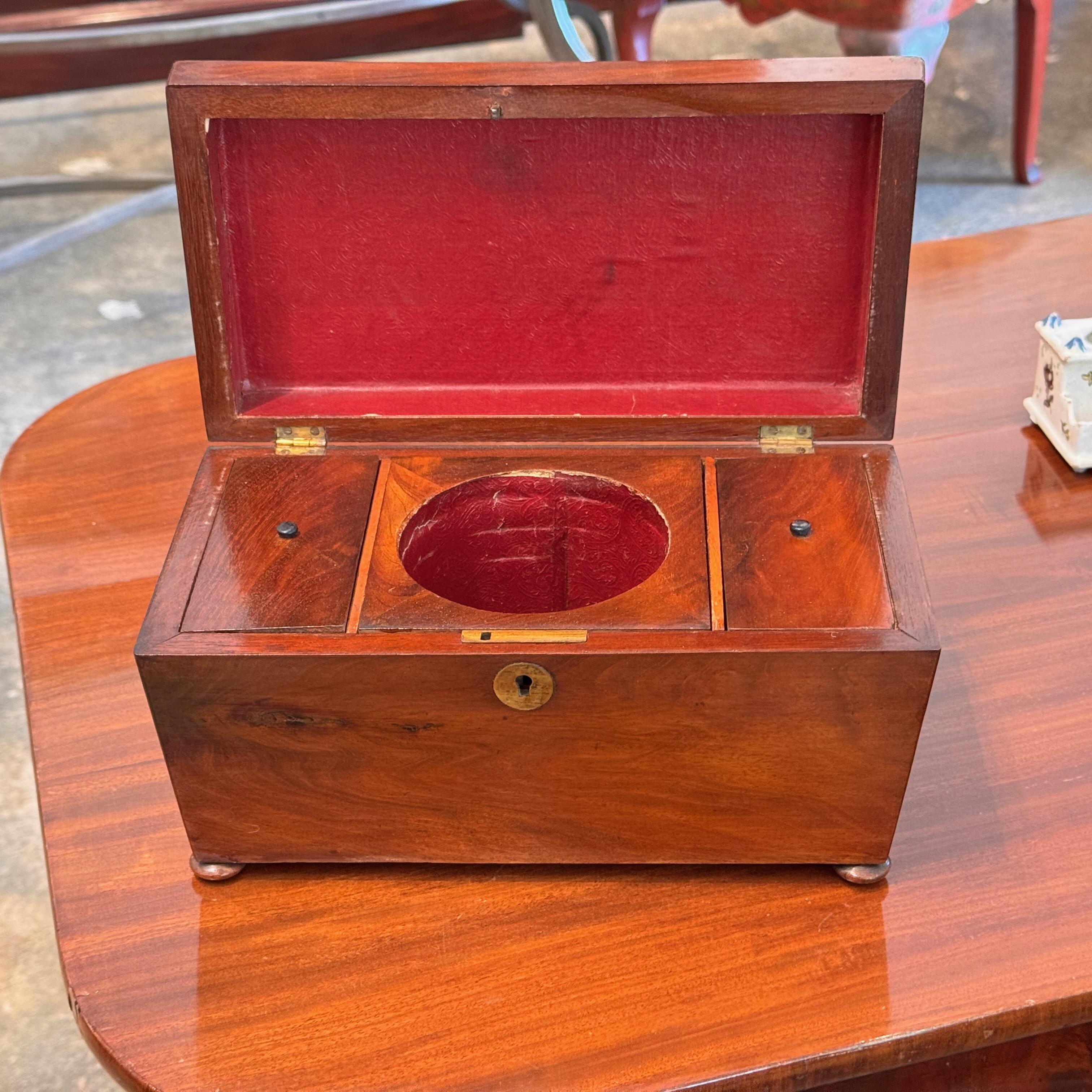Mogano 19th Century Mahogany Tea Caddy With Divided Interior in vendita