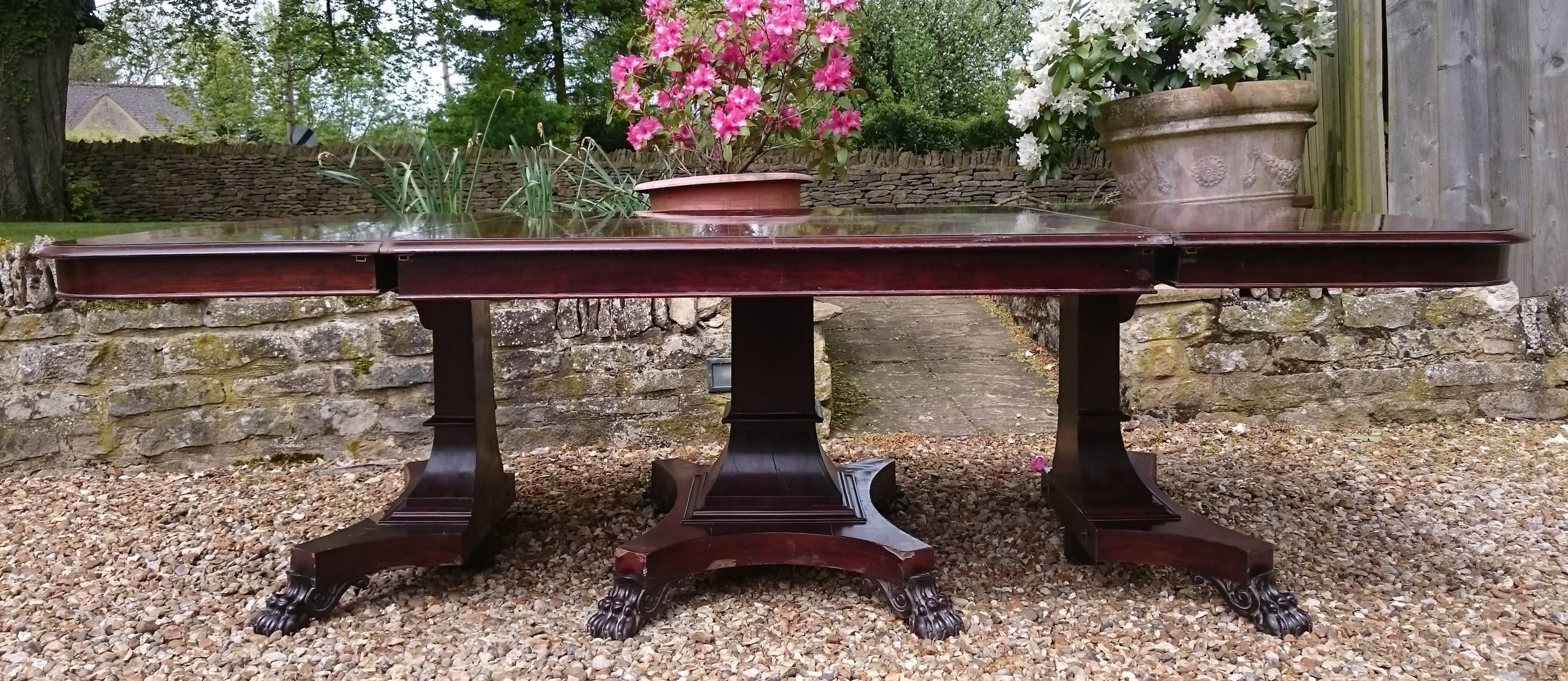 19th Century Mahogany Three Pedestal Dining Table For Sale 2