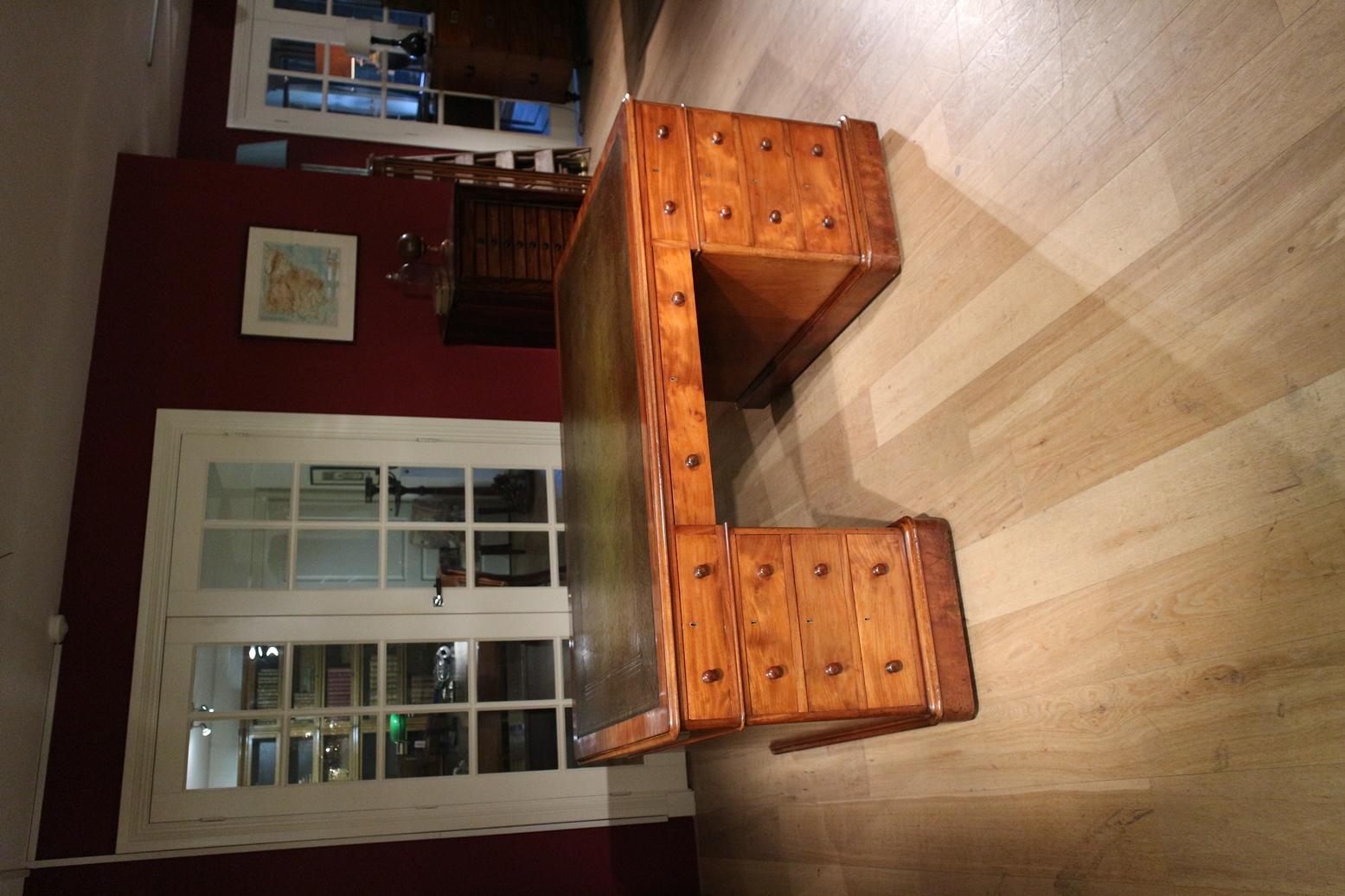 English 19th Century Mahogany Victorian 18 Drawer Partner Desk