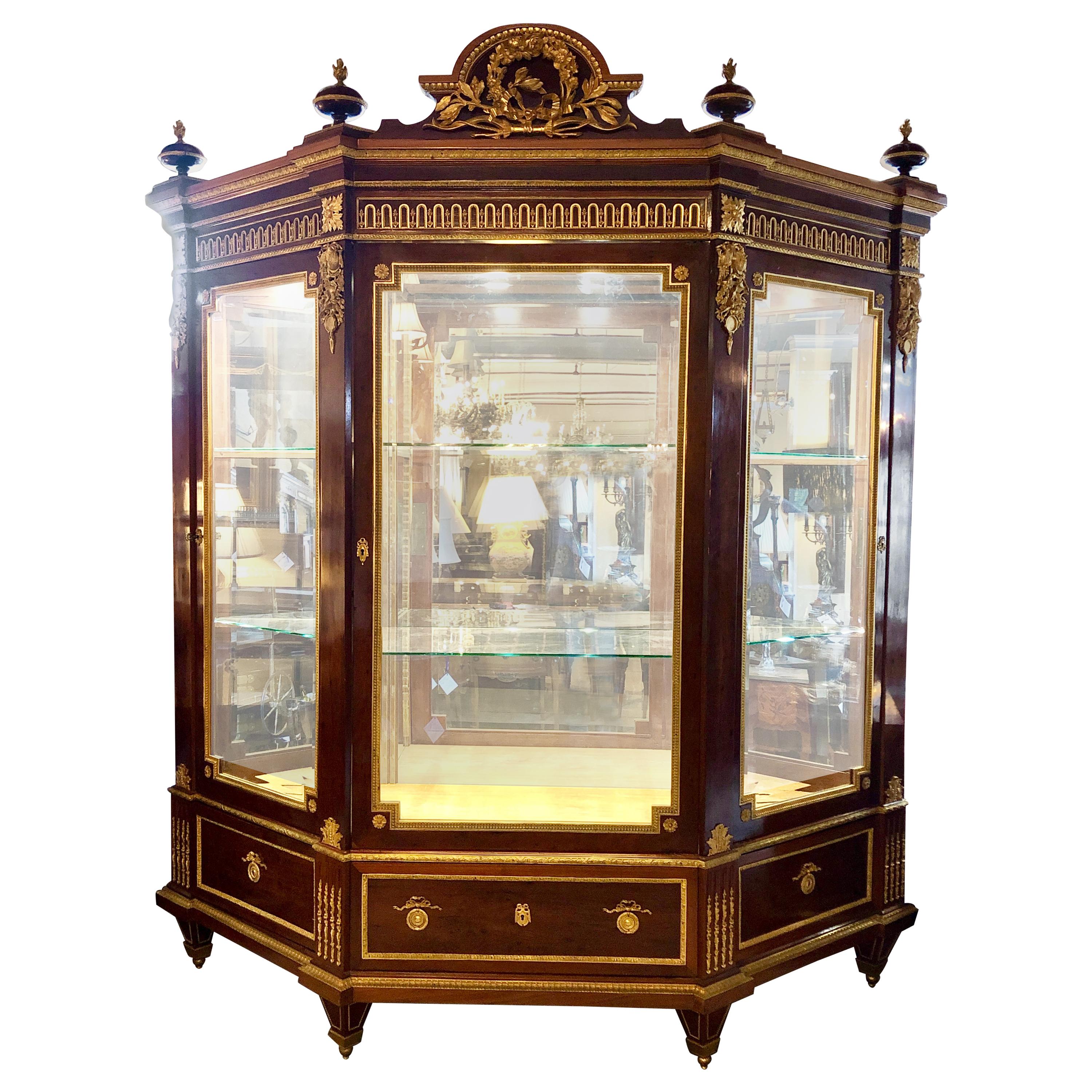 19th Century Mahogany Vitrine Armiore Cabinet by Guillaume Grohe 