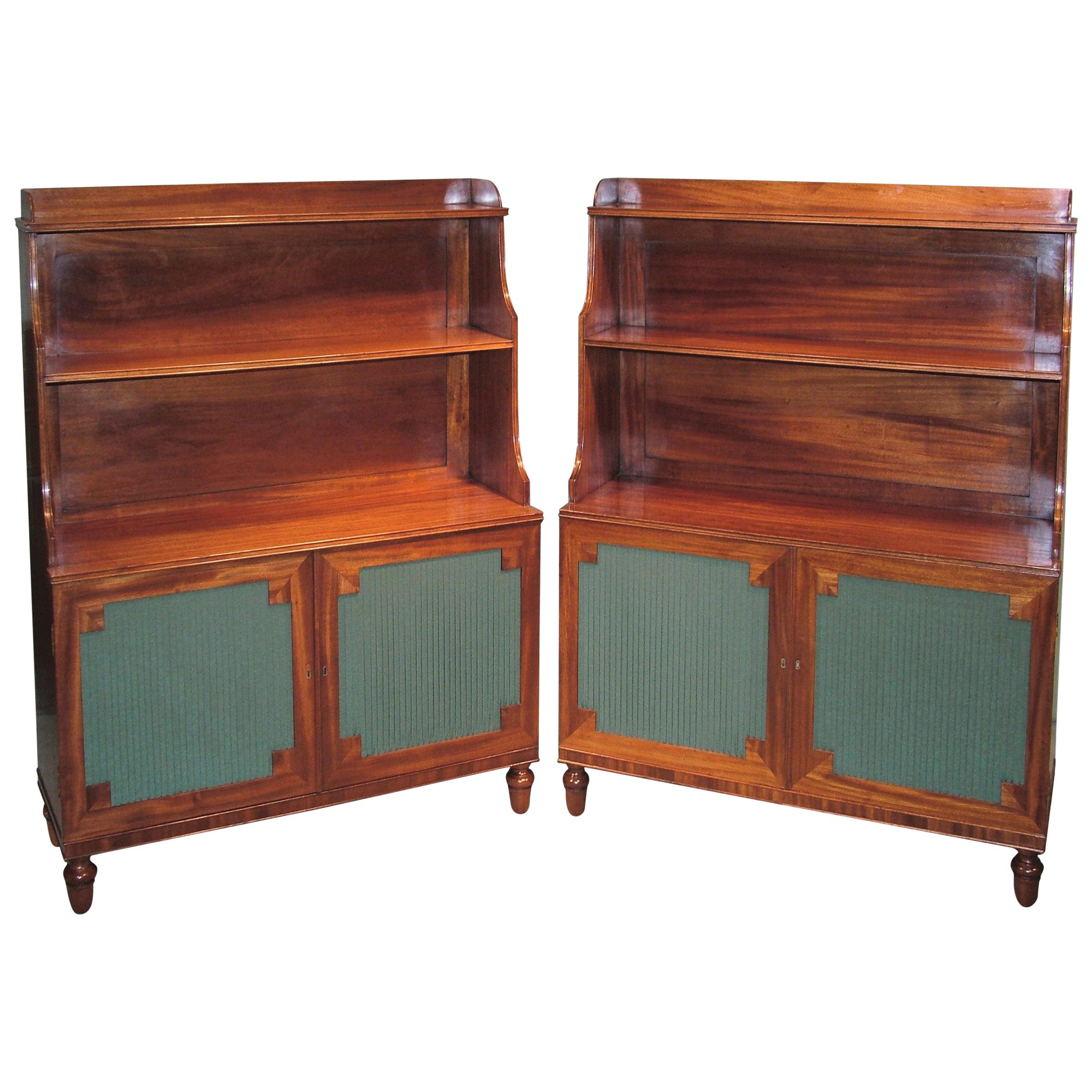 19th Century Mahogany Waterfall Bookshelves with Panelled Doors For Sale