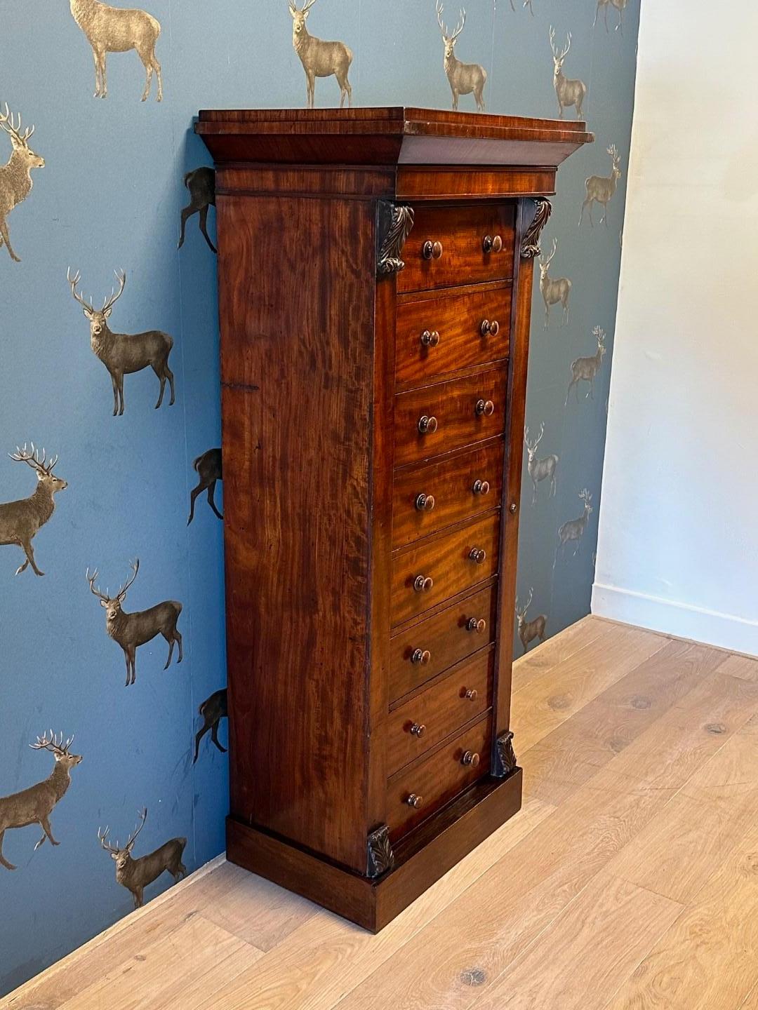 Early Victorian 19th Century mahogany Wellington chest of drawers For Sale