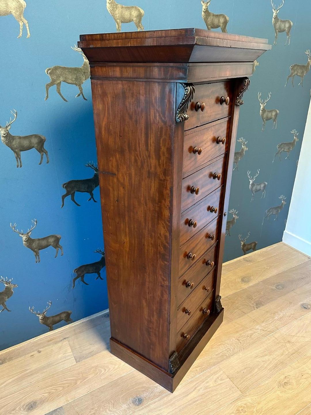 19th Century mahogany Wellington chest of drawers 1