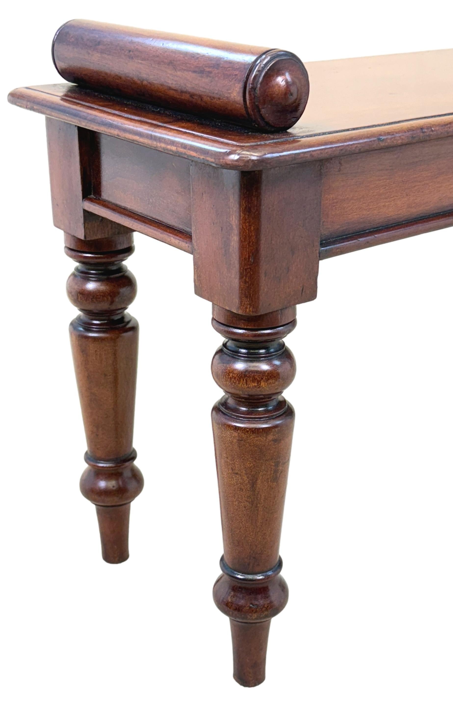 Victorian 19th Century Mahogany Window Seat Hall Bench