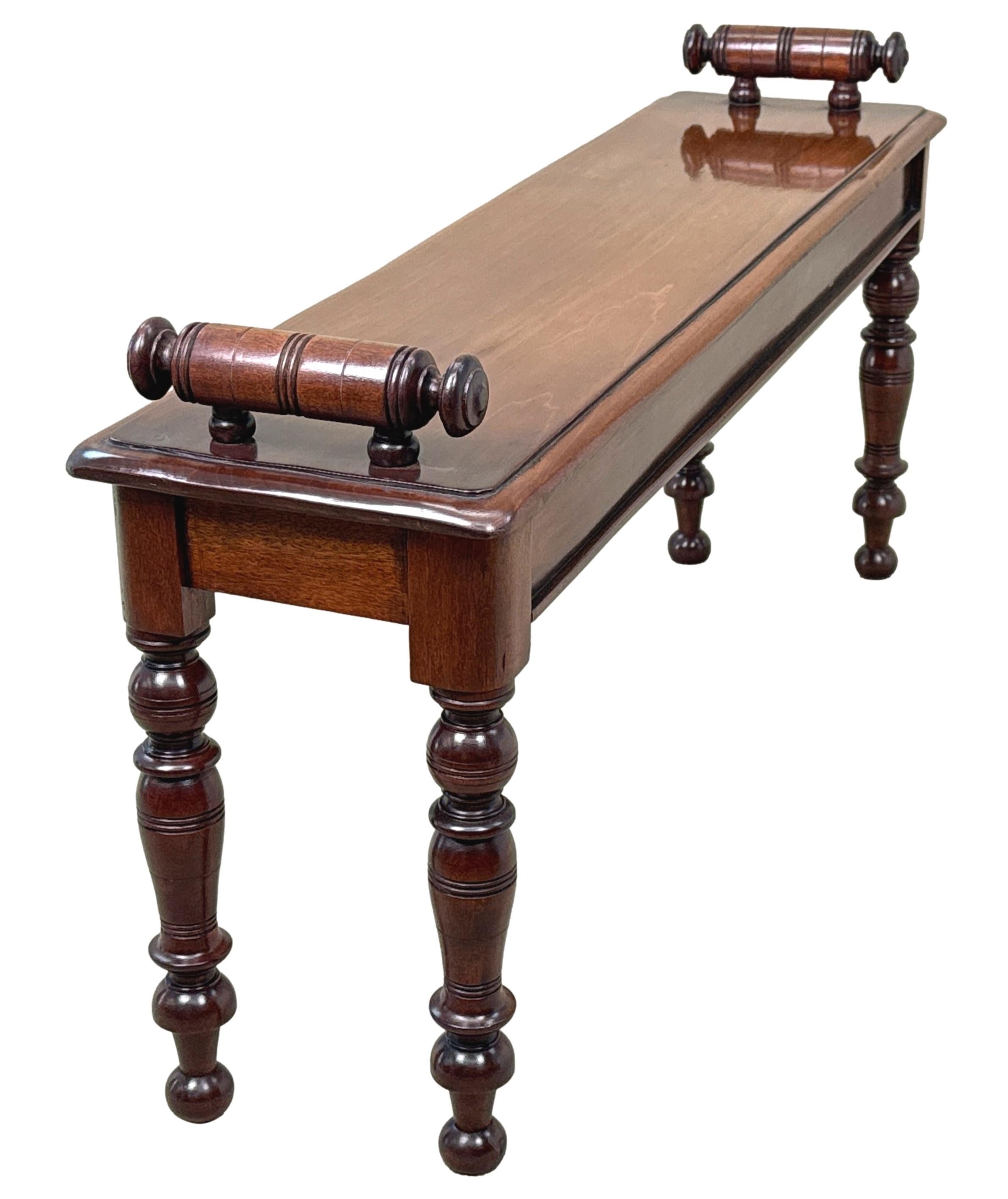 Victorian 19th Century Mahogany Window Seat Hall Bench For Sale