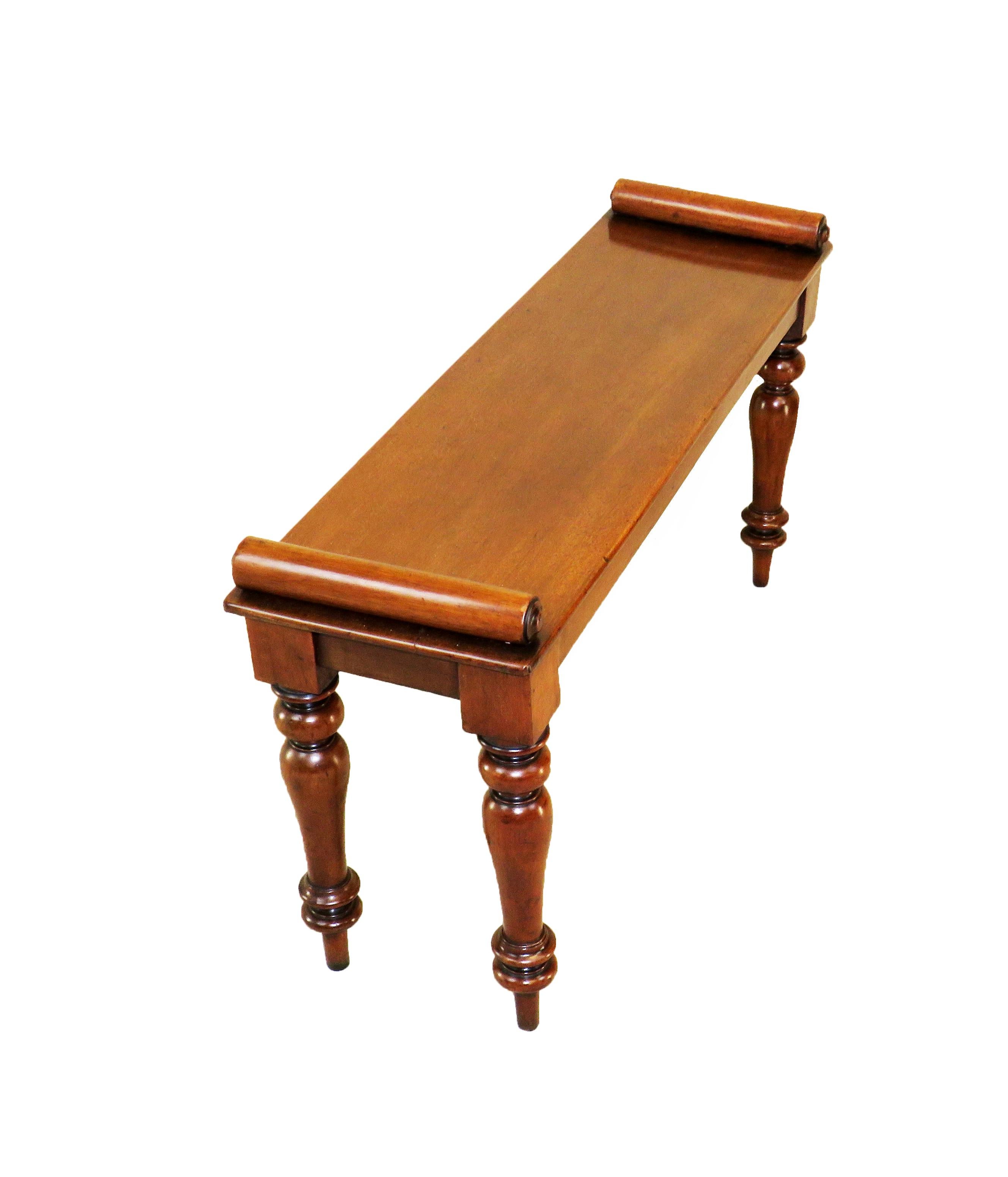 Victorian 19th Century Mahogany Window Seat Hall Bench