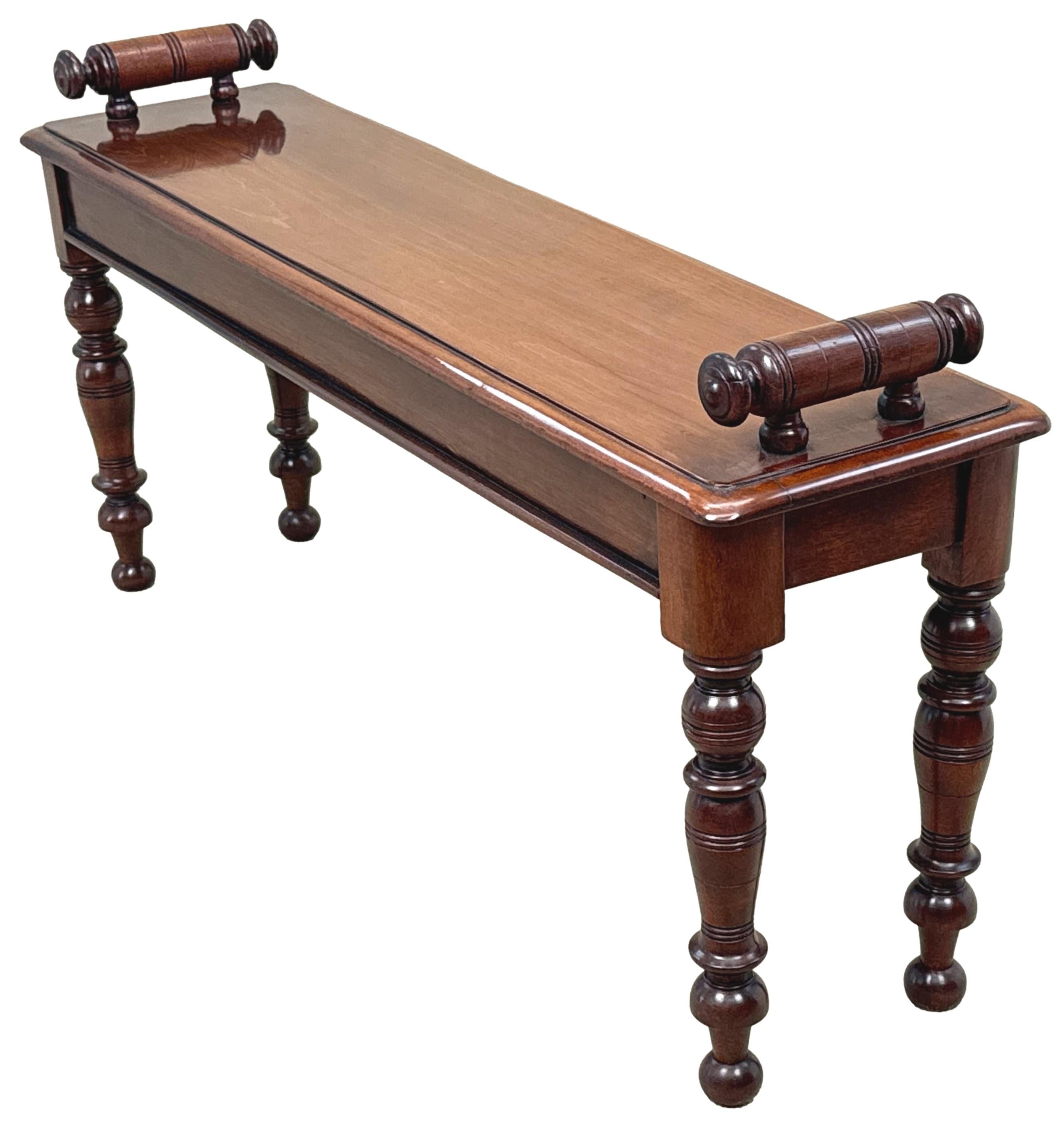 19th Century Mahogany Window Seat Hall Bench For Sale 1
