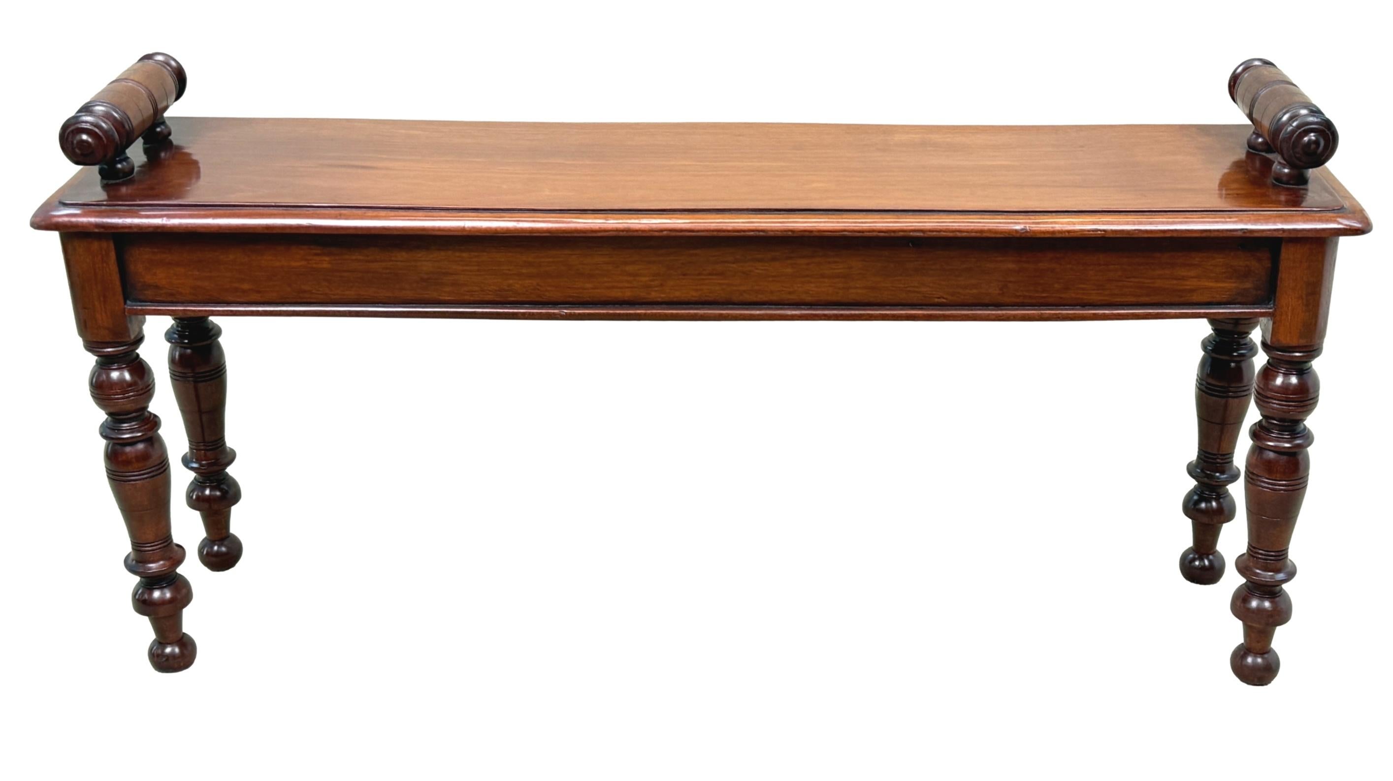 19th Century Mahogany Window Seat Hall Bench For Sale 4