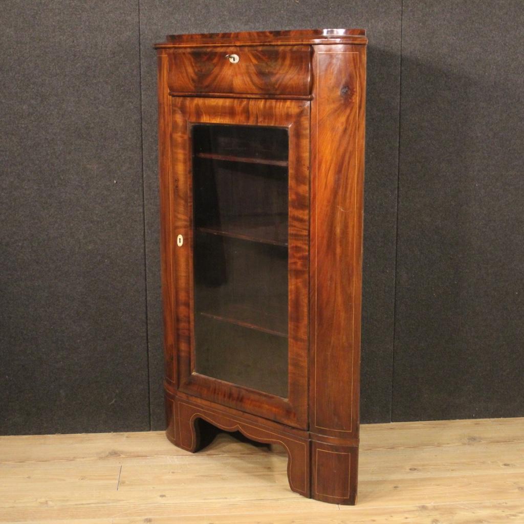 Mother-of-Pearl 19th Century Mahogany Wood Antique Dutch Corner Cabinet, 1870