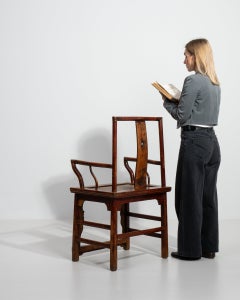 Sillón chino de la dinastía Ming del siglo XIX, de madera de caoba, con asiento de mimbre