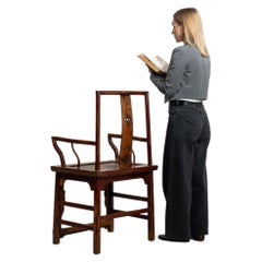 19th Century Mahogany Wood Chinese Ming Armchair With Cane Seat