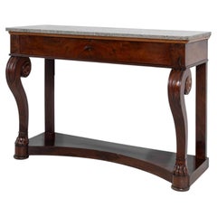 19th Century Mahogany Wood Empire Console Table With Marble Top