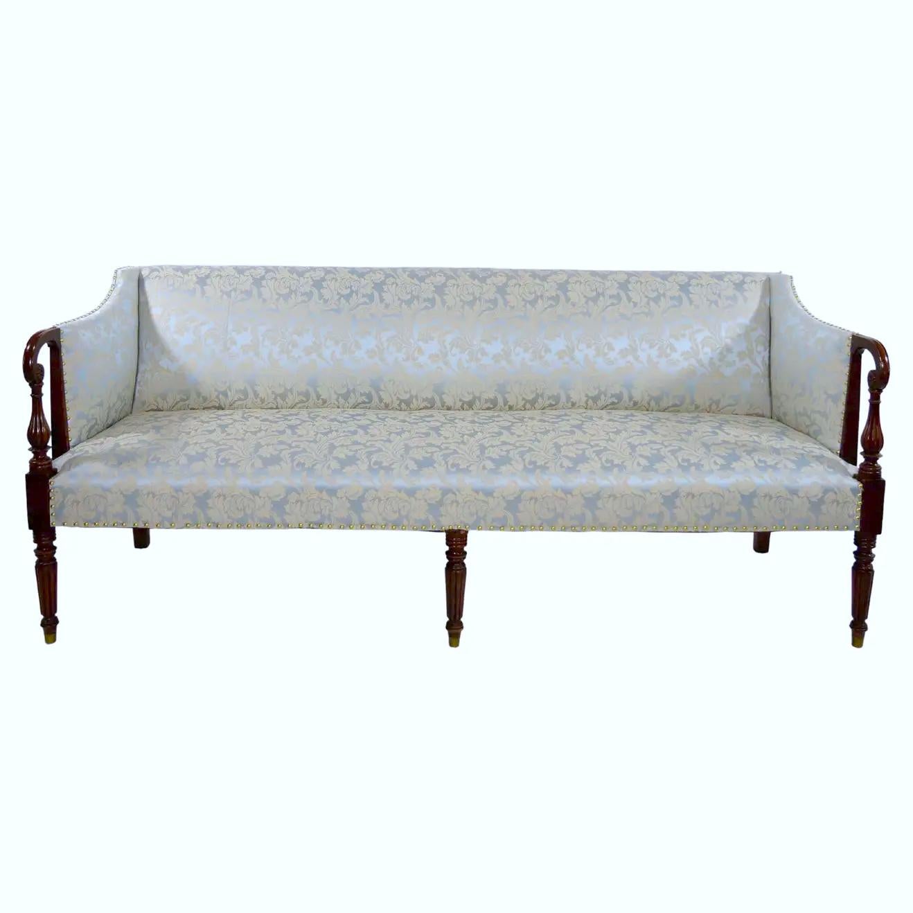 19th Century Mahogany Wood Federal Sheraton Style Sofa For Sale 5