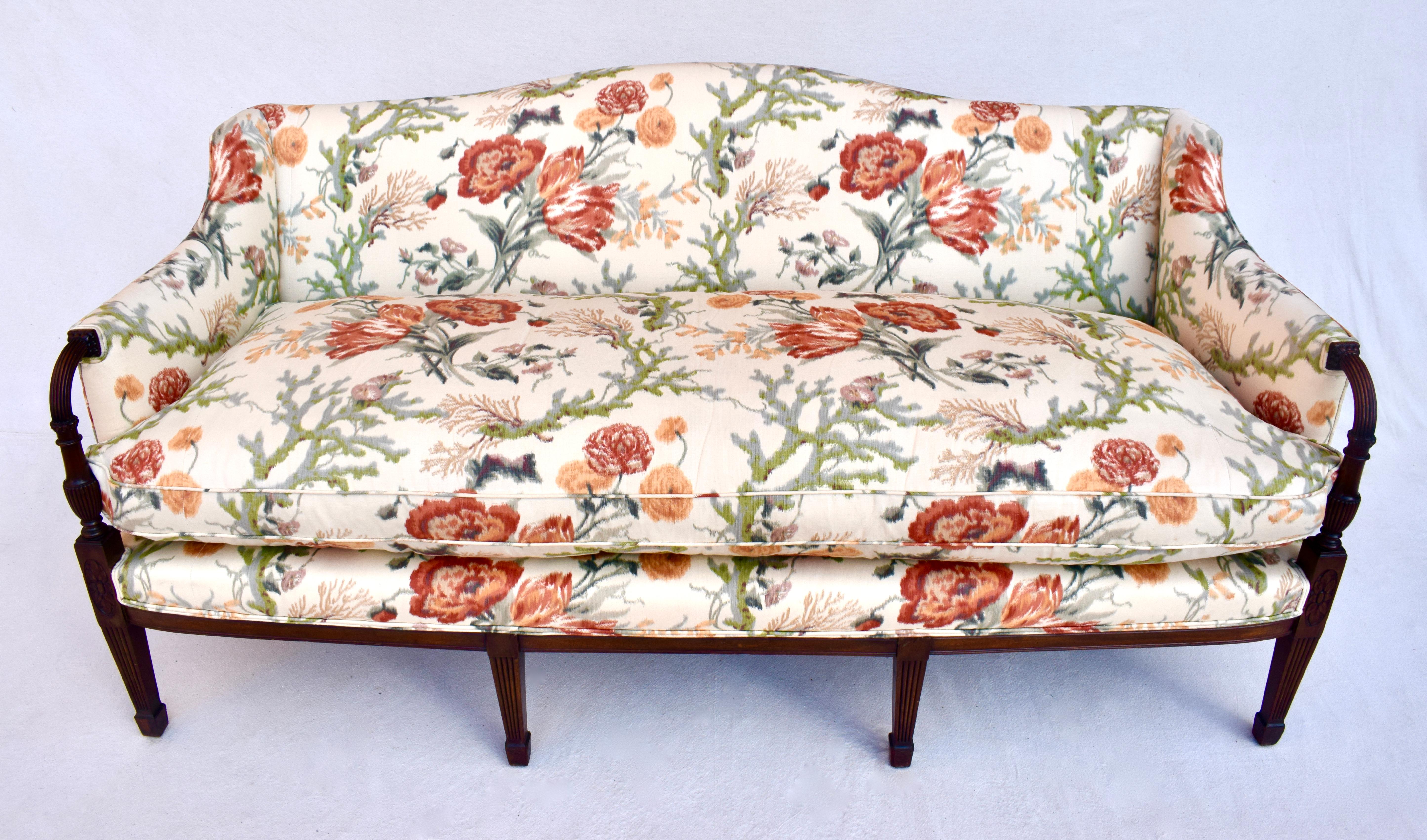 Ikat 19th Century Mahogany Wood Federal Sheraton Style Sofa