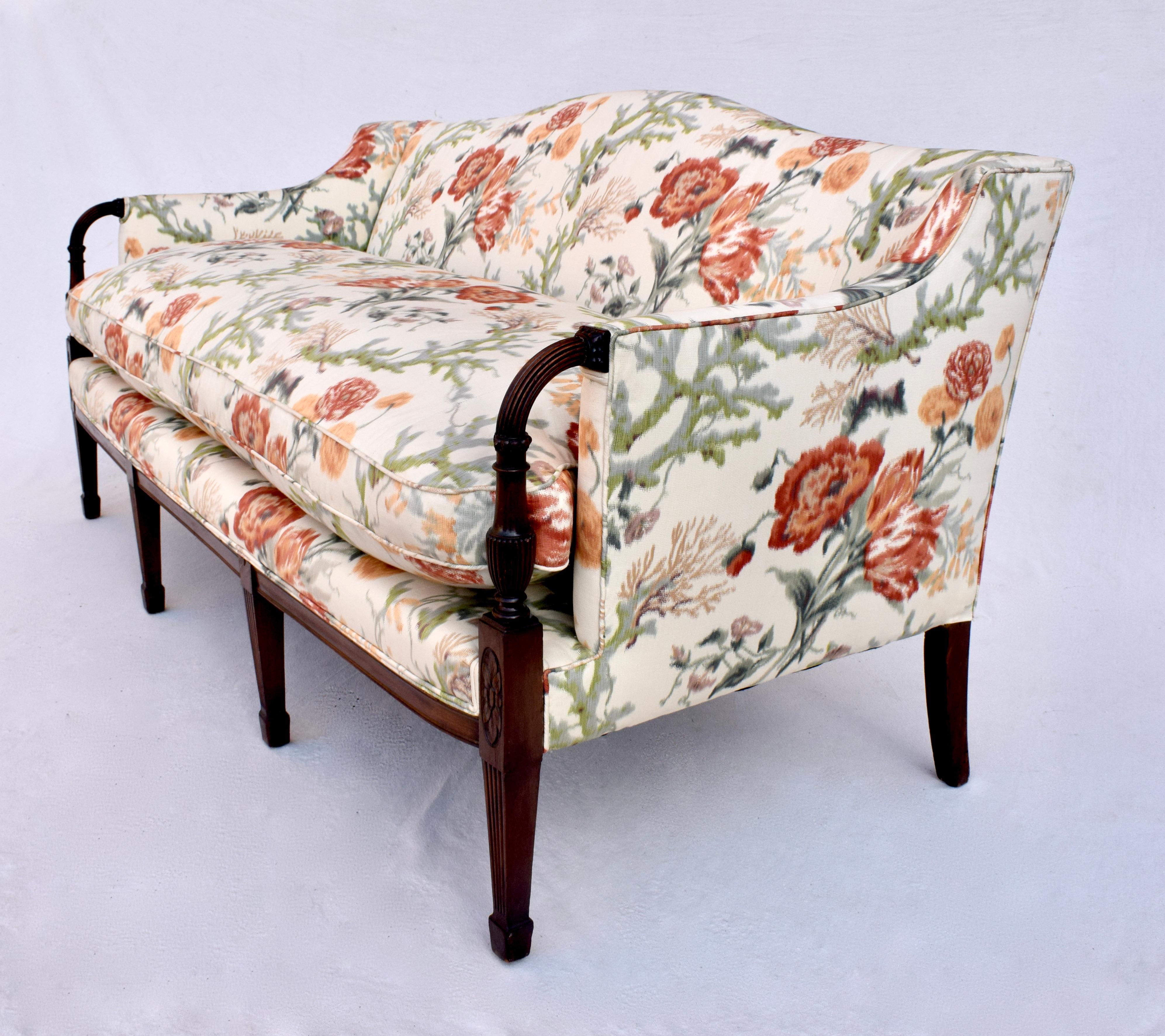 Silk 19th Century Mahogany Wood Federal Sheraton Style Sofa