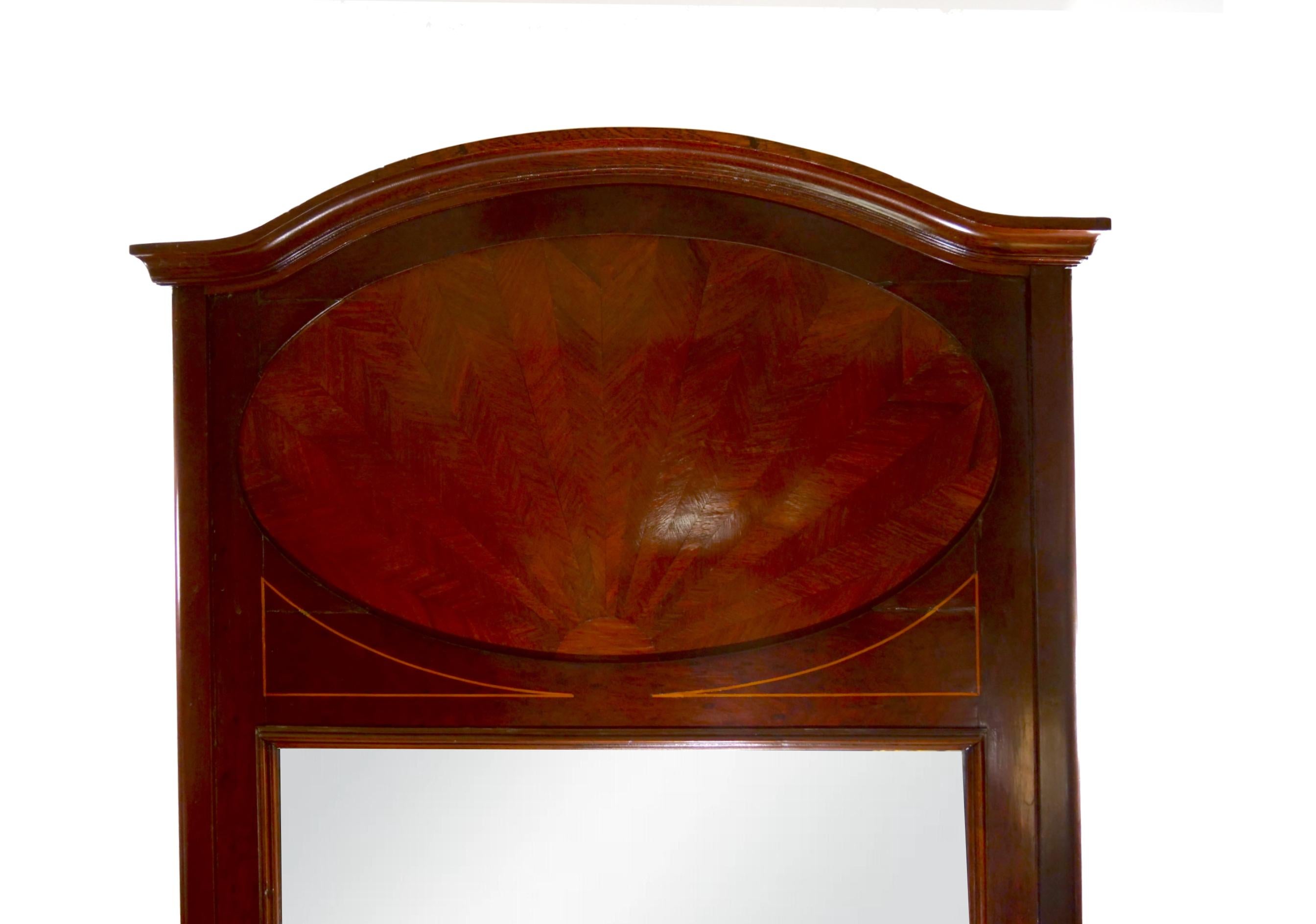 19th Century Mahogany Wood Frame Trumeau Mirror For Sale 1
