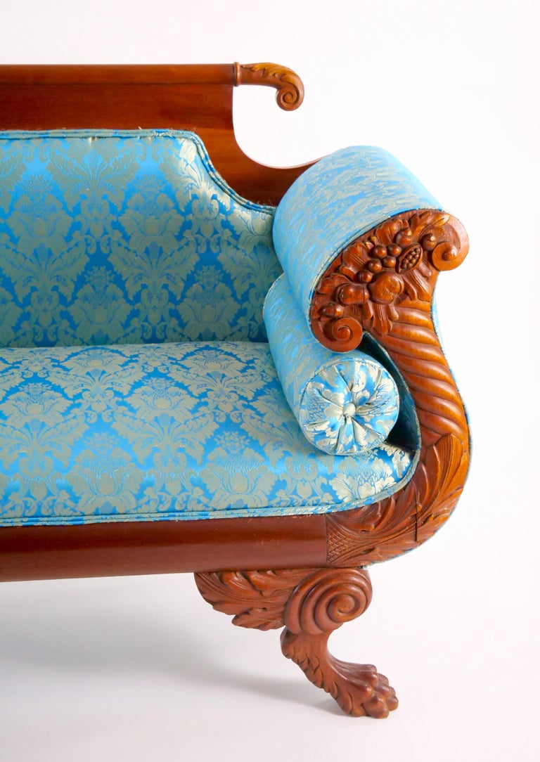 19th Century Mahogany Wood Framed Empire Style Upholstered Sofa, image size:768x1084