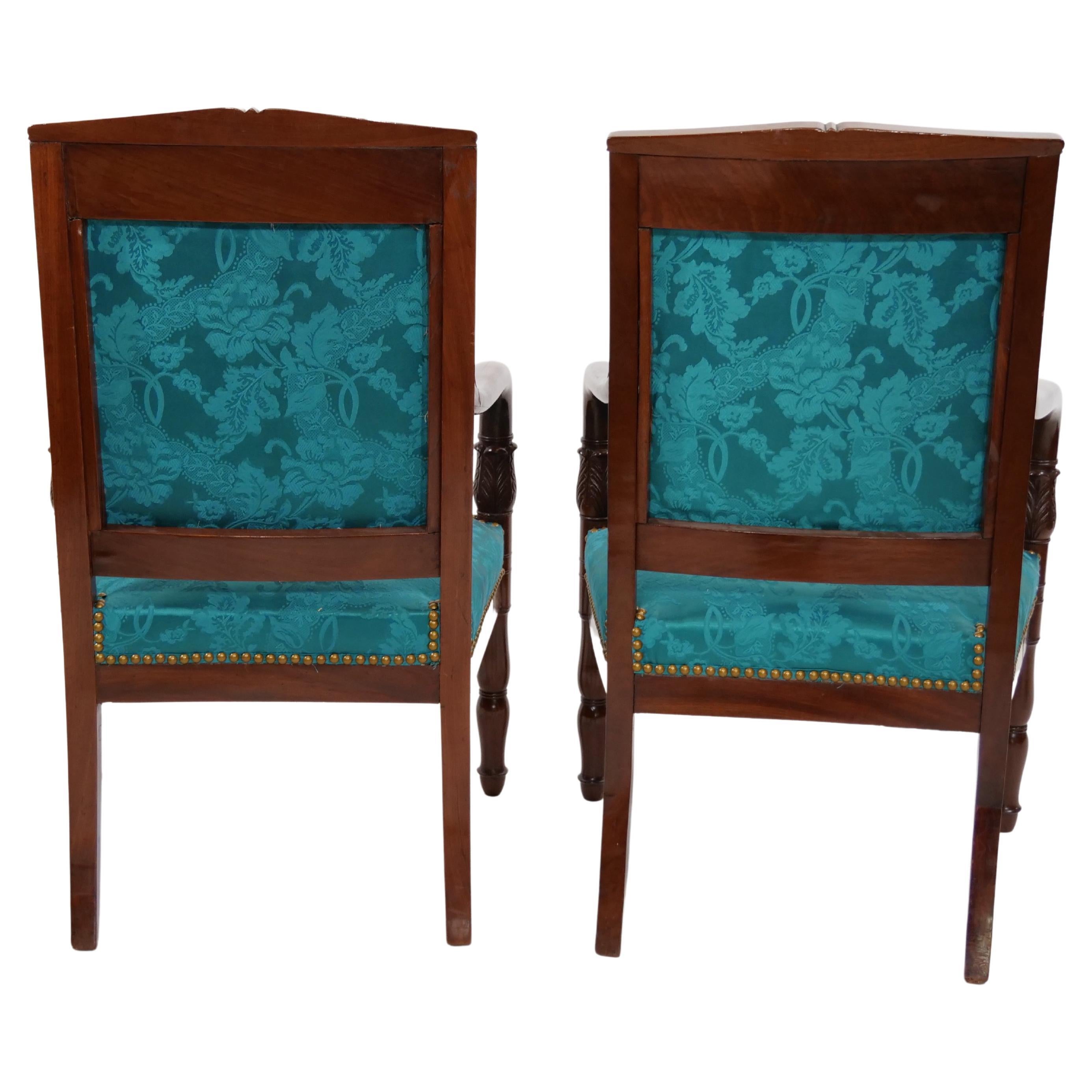 19th Century Mahogany Wood Framed / Upholstered Armchair Set For Sale 3