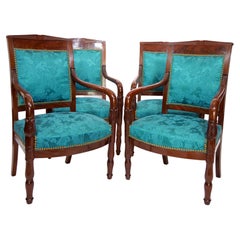 19th Century Mahogany Wood Framed / Upholstered Armchair Set