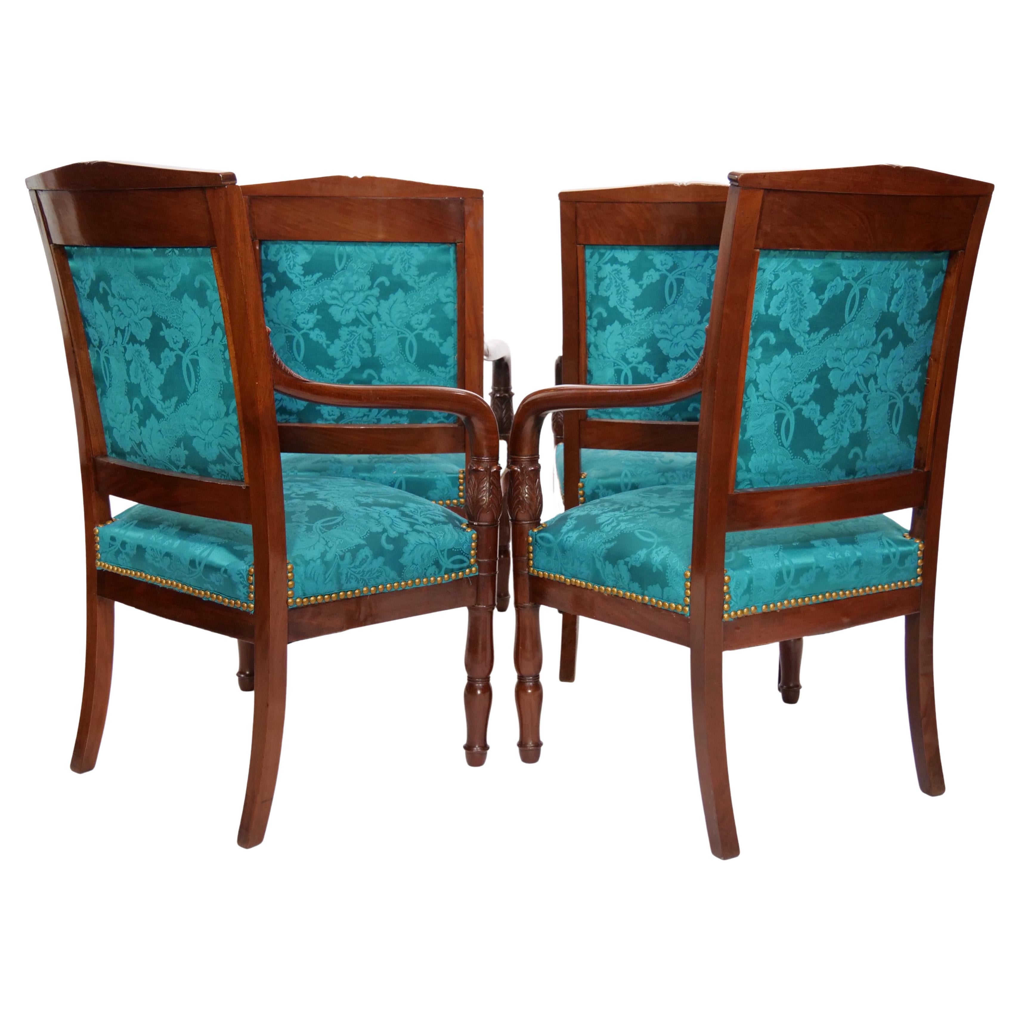 Late 19th Century 19th Century Mahogany Wood Framed / Upholstered Armchair Set For Sale