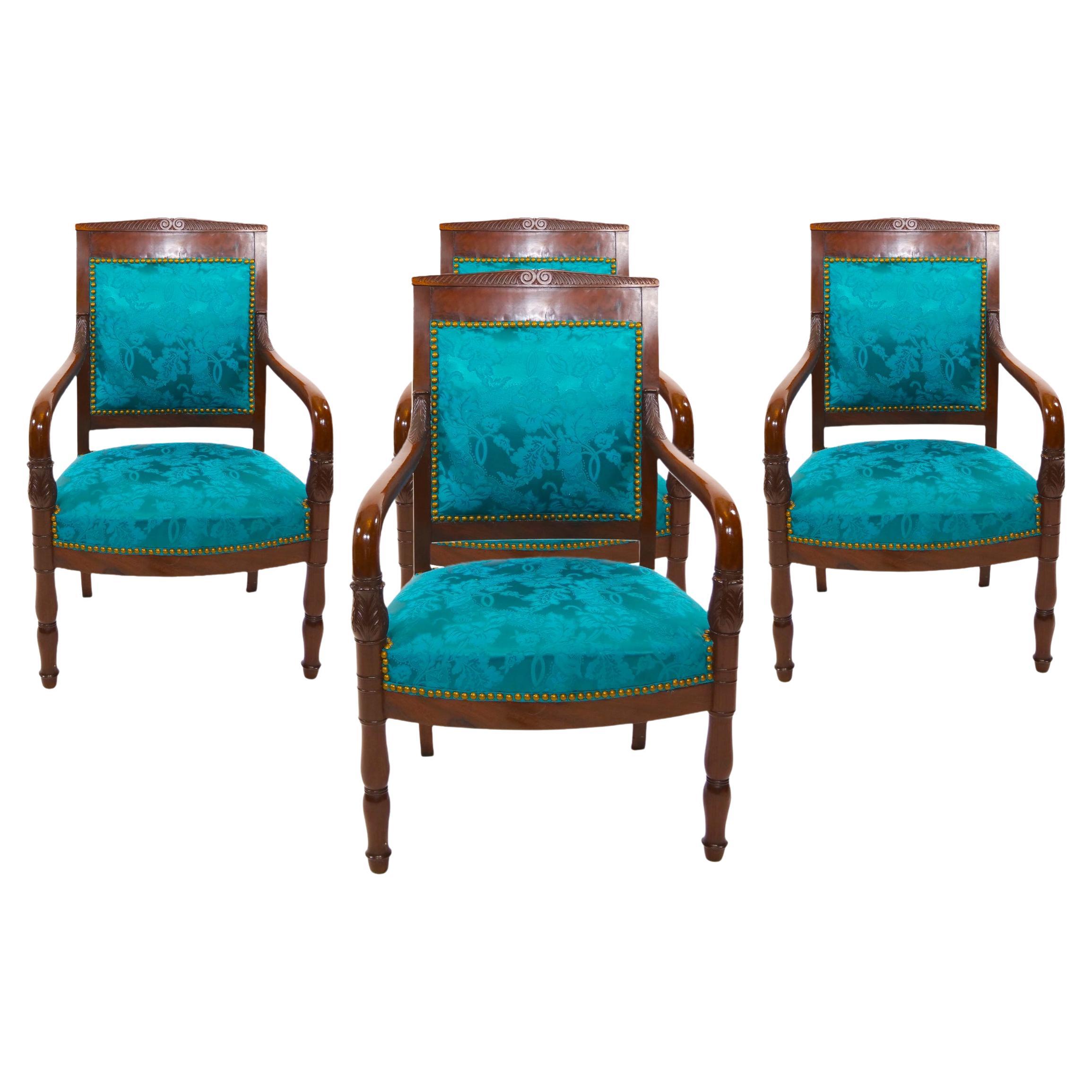 19th Century Mahogany Wood Framed / Upholstered Armchair Set For Sale