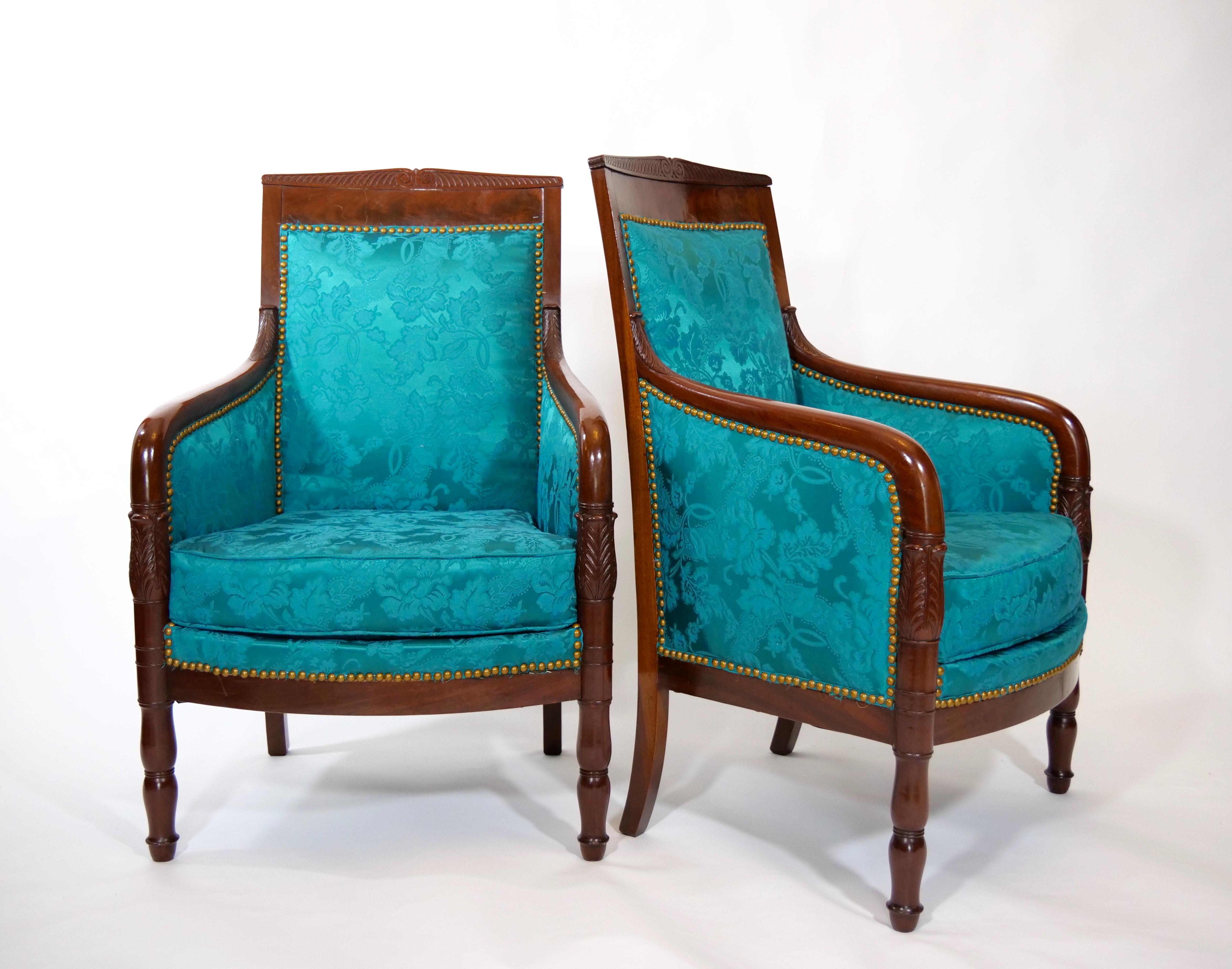 19th Century Mahogany Wood Framed Upholstered Pair Armchair 2