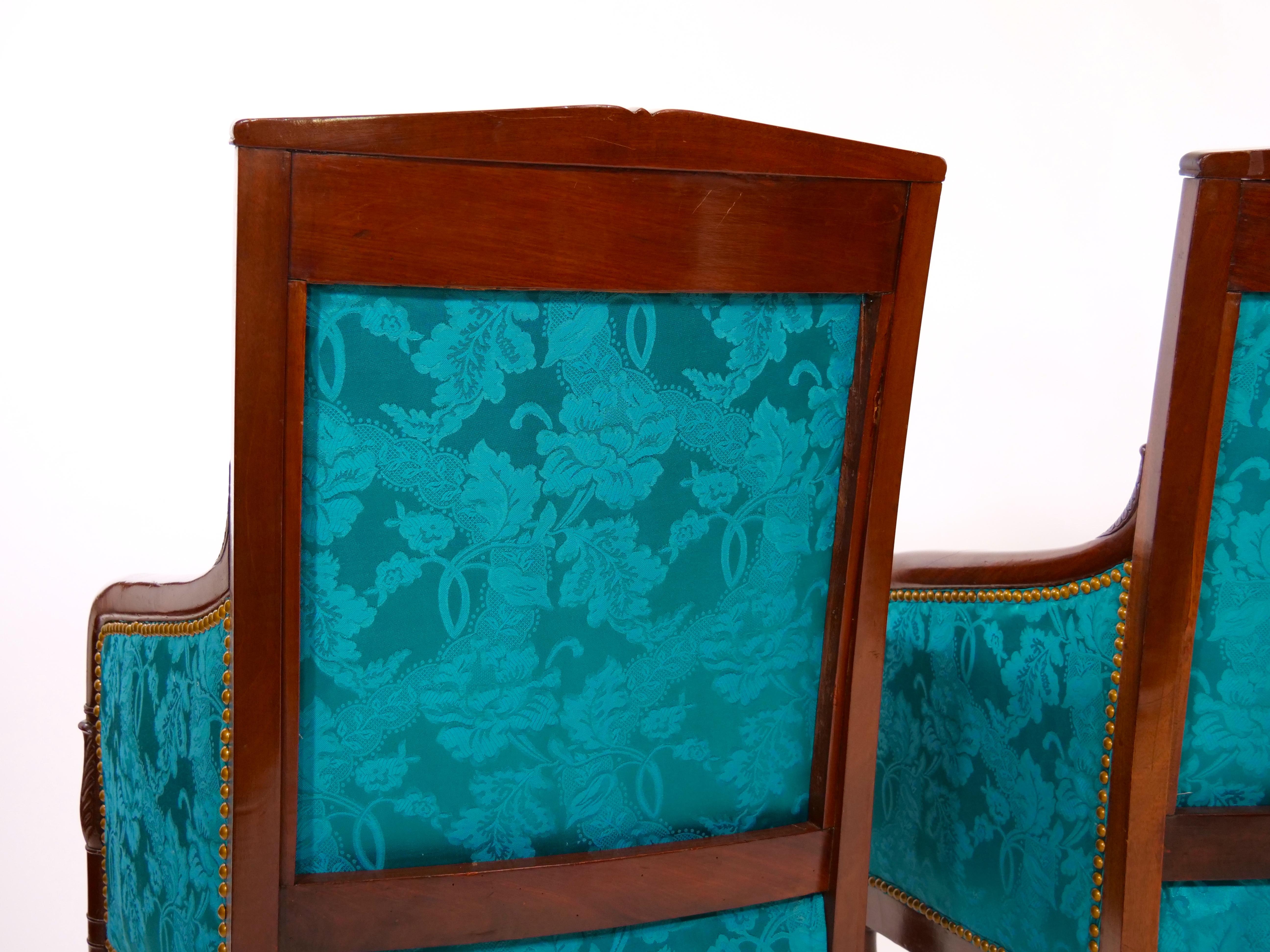 19th Century Mahogany Wood Framed Upholstered Pair Armchair 5