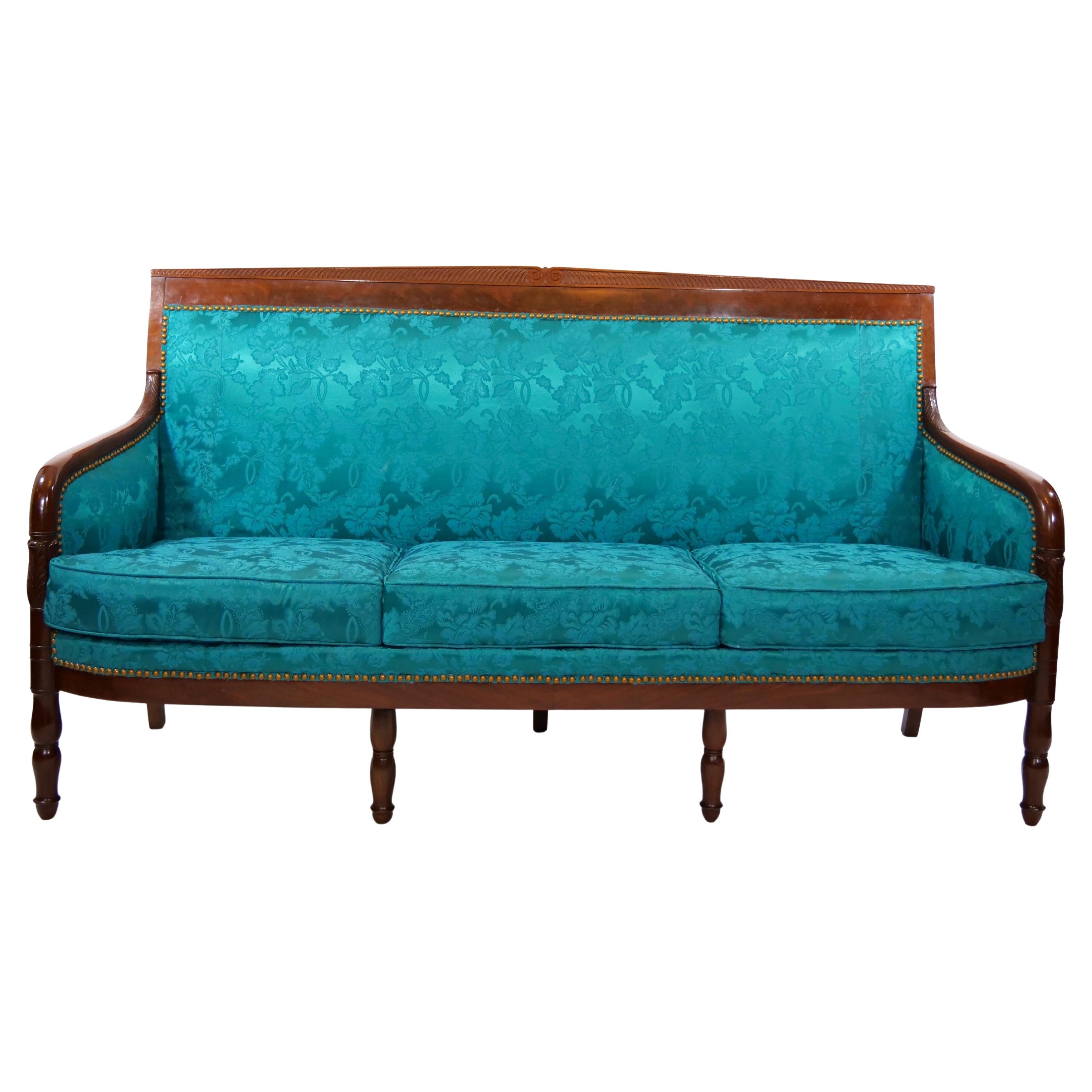 19th Century Mahogany Wood Framed / Upholstered Settee For Sale 4