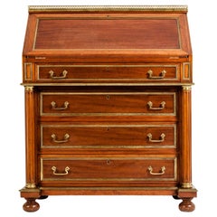 19th Century Mahogany Wood Gallery Top Drop Front Writing Desk