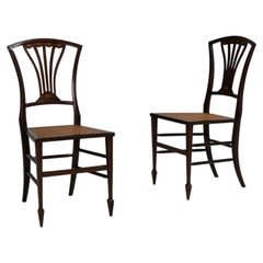 19th Century Mahogany Wood Pair Of Georgian Chairs With Rattan Seats
