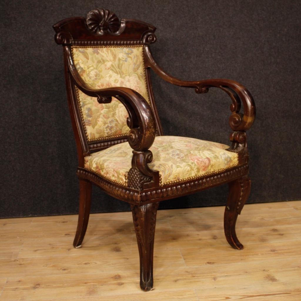19th Century Mahogany Wood Pair of Italian Armchairs, 1880 In Fair Condition In Vicoforte, Piedmont