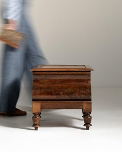 19th Century Mahogany Wood Victorian Storage Chest With Leather Top