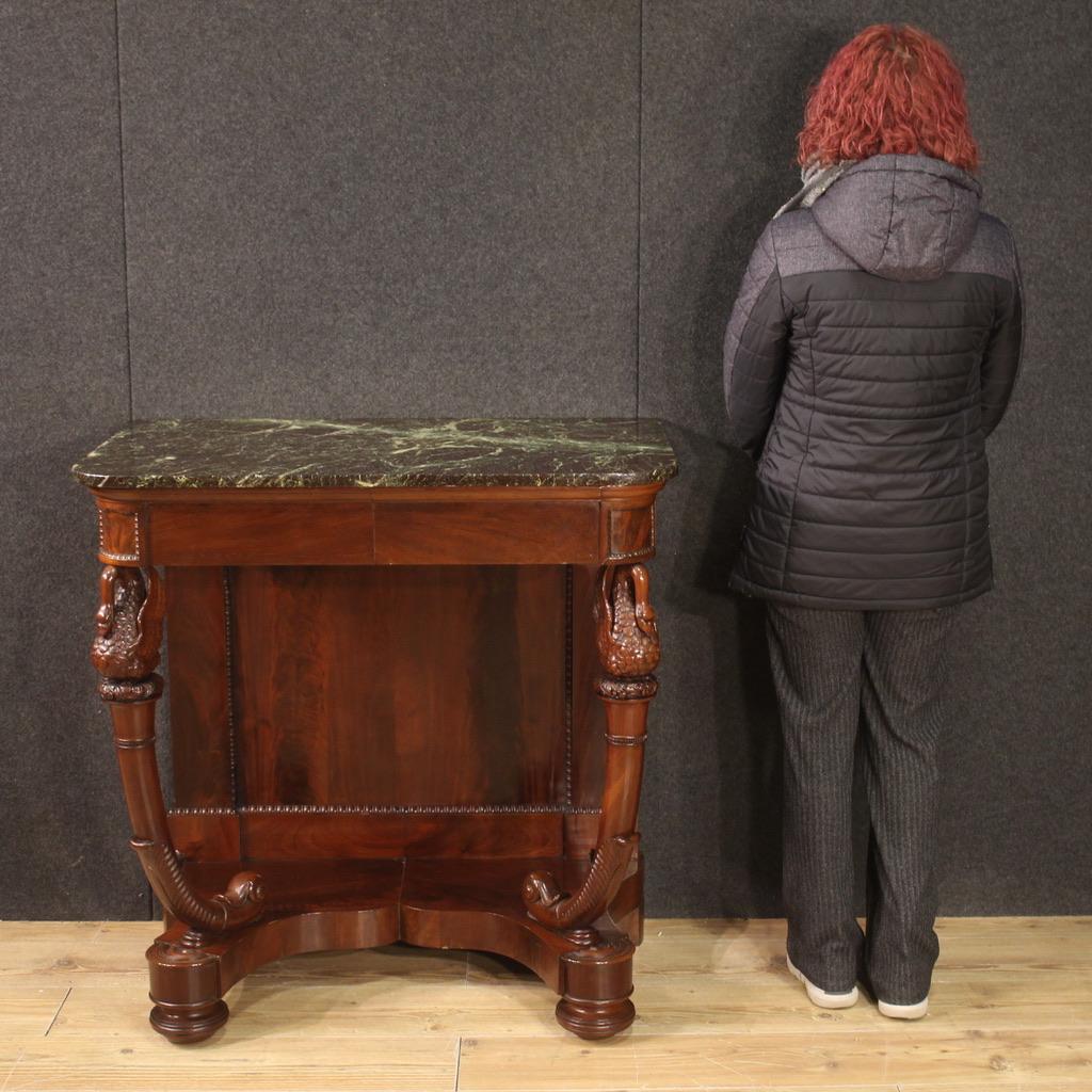 19th Century Mahogany Wood with Marble Top Charles X Style Italian Console, 1830 3
