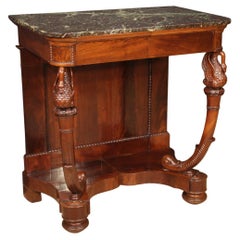 Antique 19th Century Mahogany Wood with Marble Top Charles X Style Italian Console, 1830