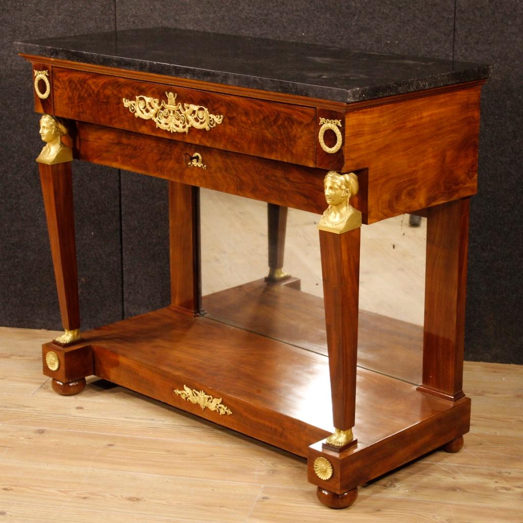 Gilt 19th Century Mahogany Wood with Marble Top French Console, 1830