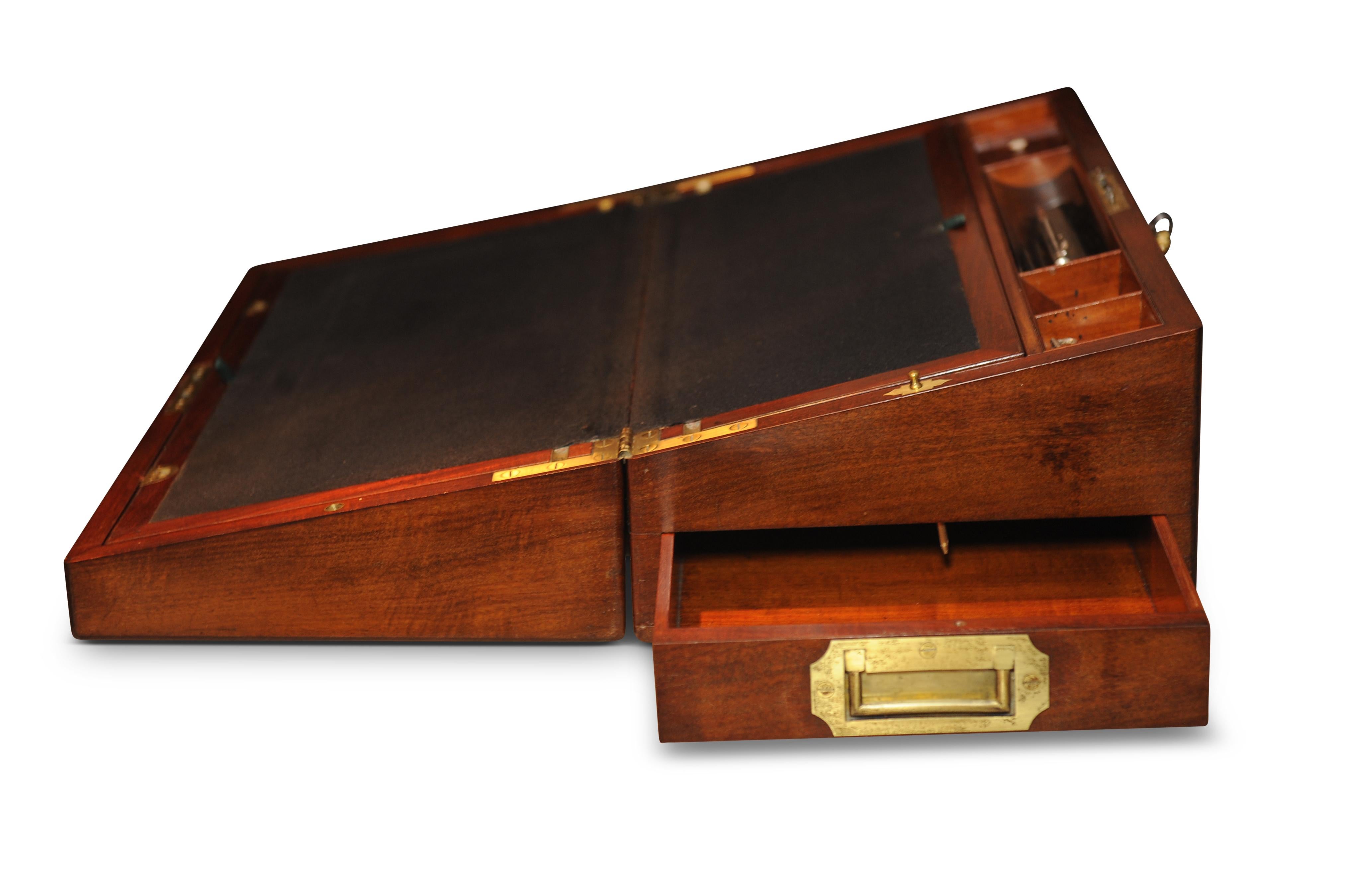 19th Century Mahogany Writing Slope Befit with a Pair of Inkwells by J J Mechi For Sale 8