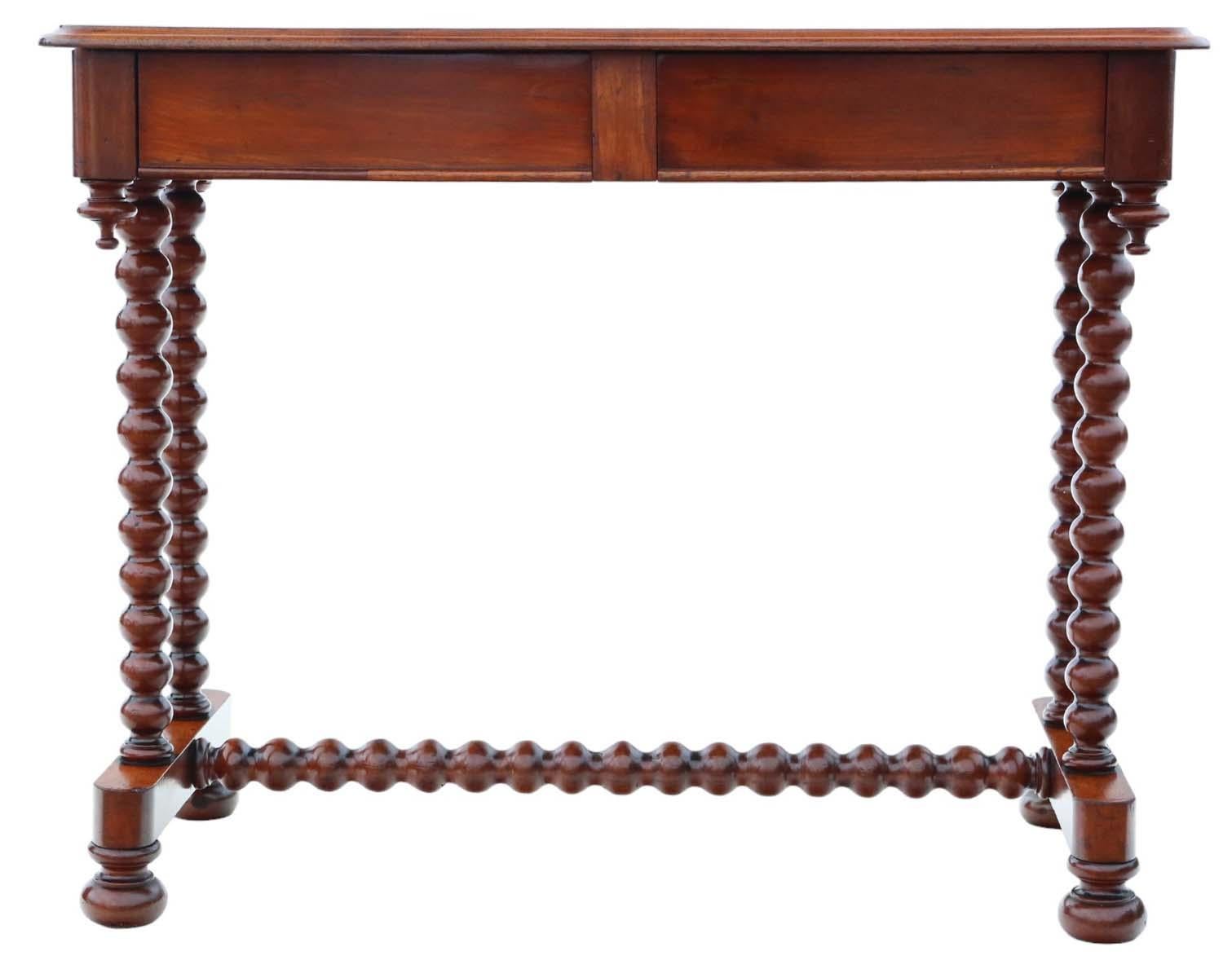 19th Century Mahogany Writing Table Antique Bobbin Turned Desk Side Dressing Bed In Good Condition In Wisbech, Cambridgeshire