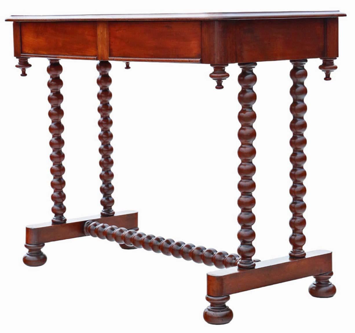 Wood 19th Century Mahogany Writing Table Antique Bobbin Turned Desk Side Dressing Bed
