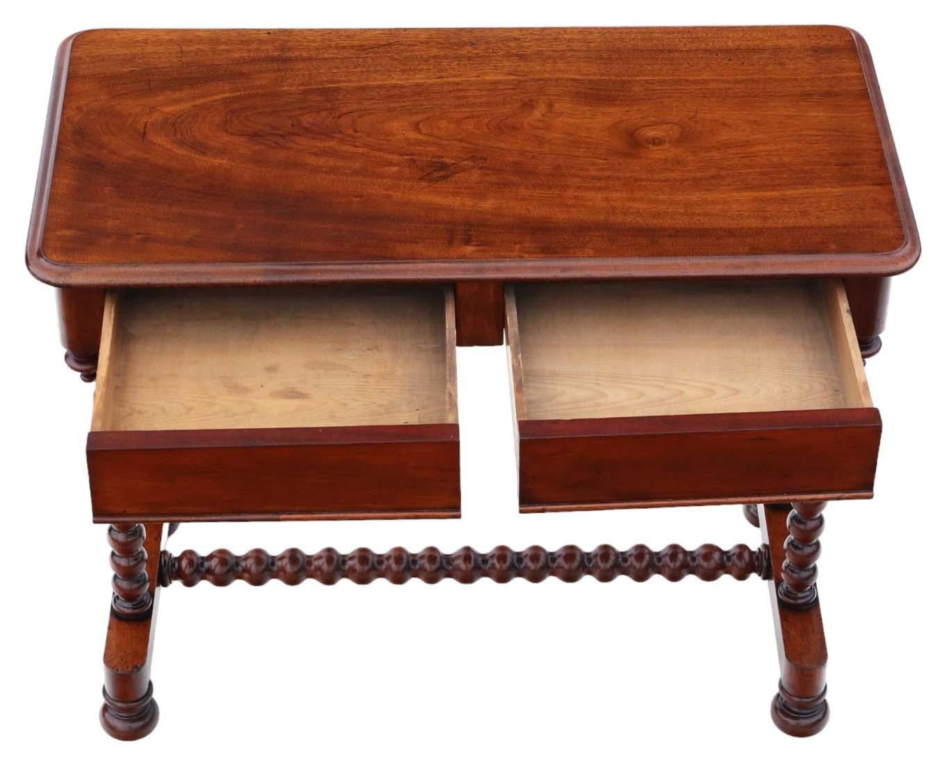 19th Century Mahogany Writing Table Antique Bobbin Turned Desk Side Dressing Bed 2