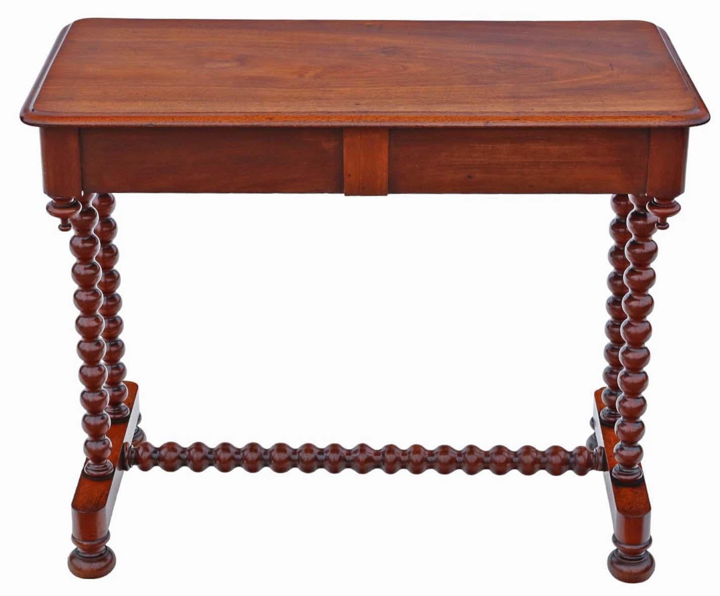 19th Century Mahogany Writing Table Antique Bobbin Turned Desk Side Dressing Bed 3
