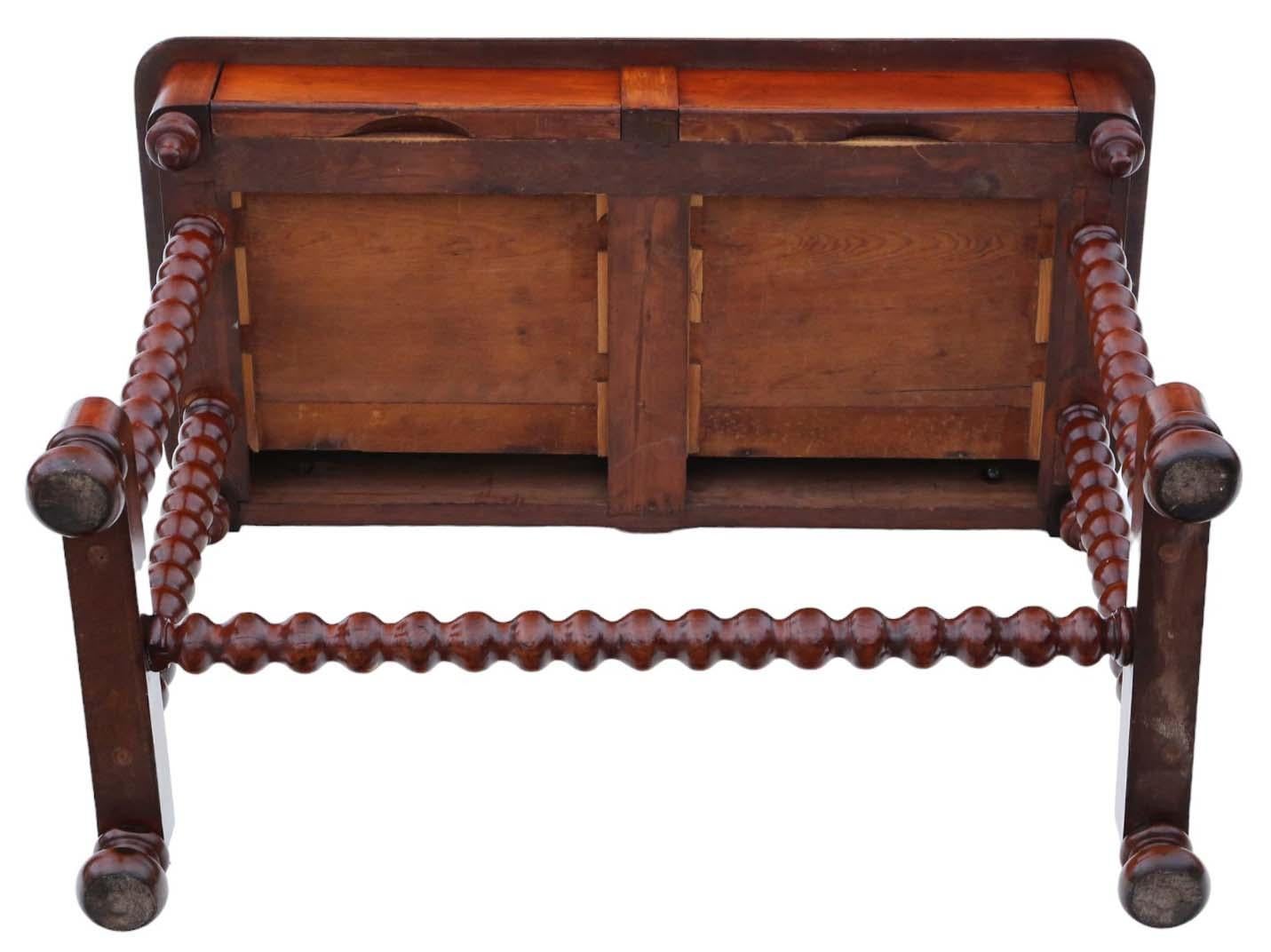 Tavolo da scrittura in mogano del XIX secolo Antico scrittoio tornito a tombolo Lettino da camera laterale 4